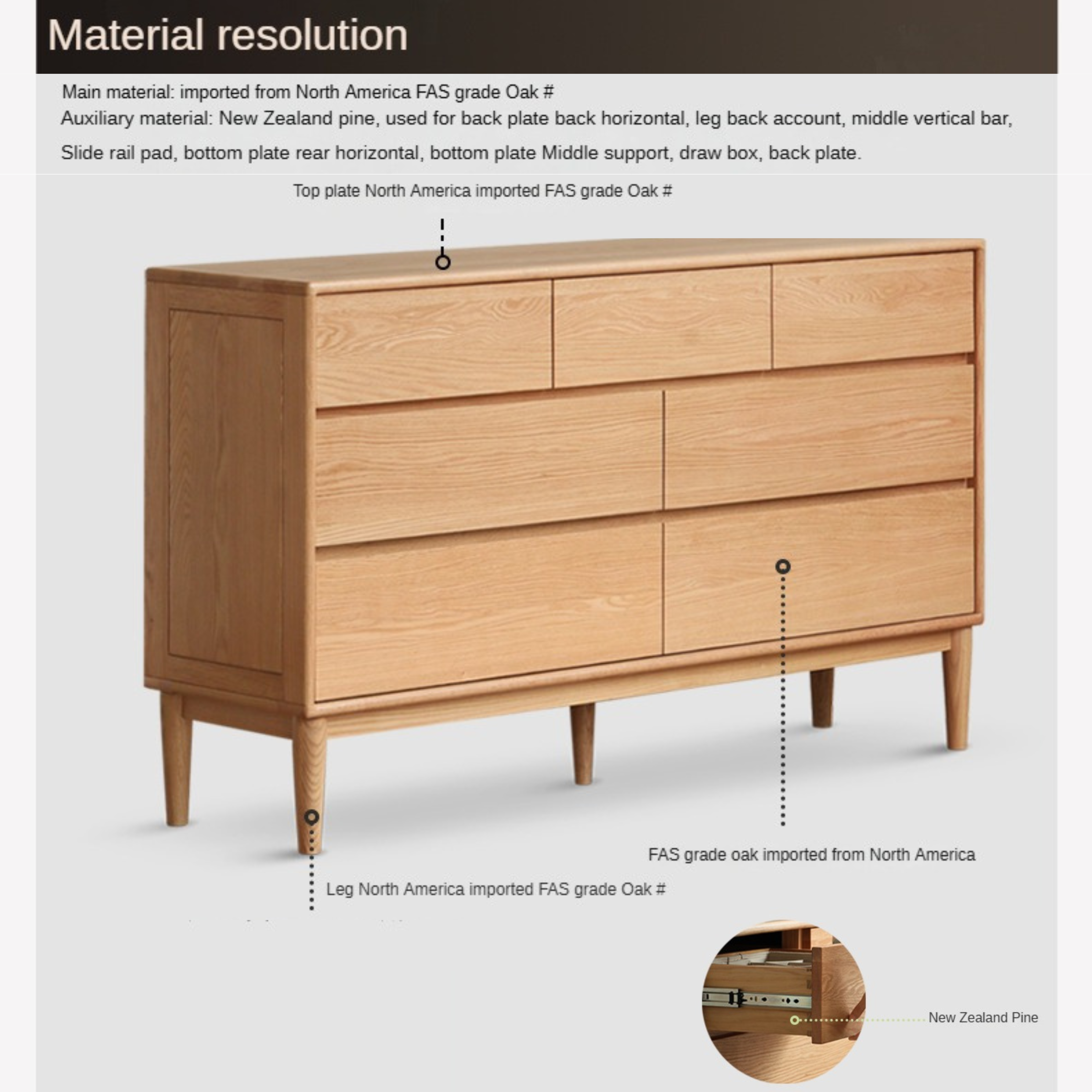 Oak Solid Wood Small Chest of Drawers
