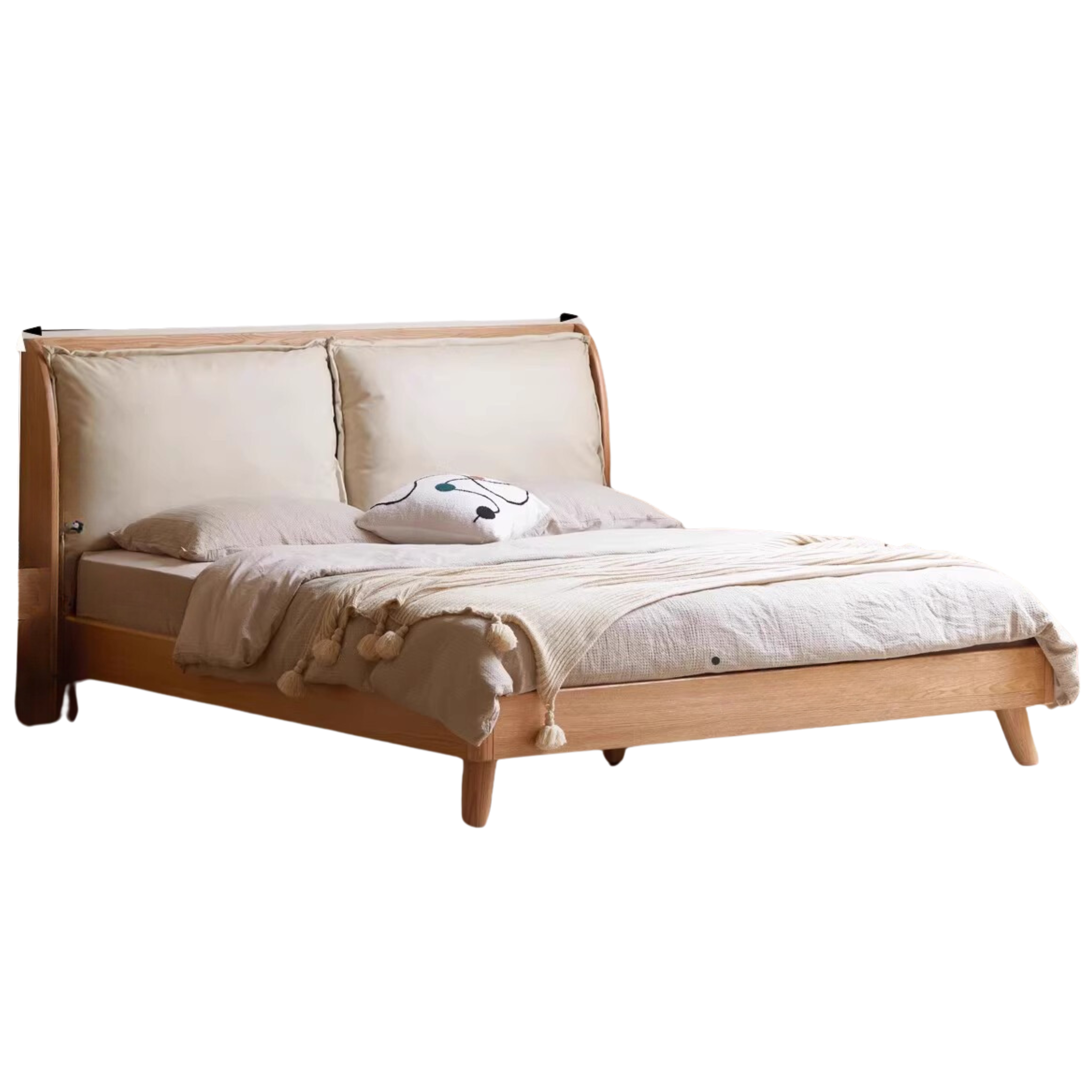 Oak Solid Wood Top Grain Leather, Technical Cloth ,Fabric Bed