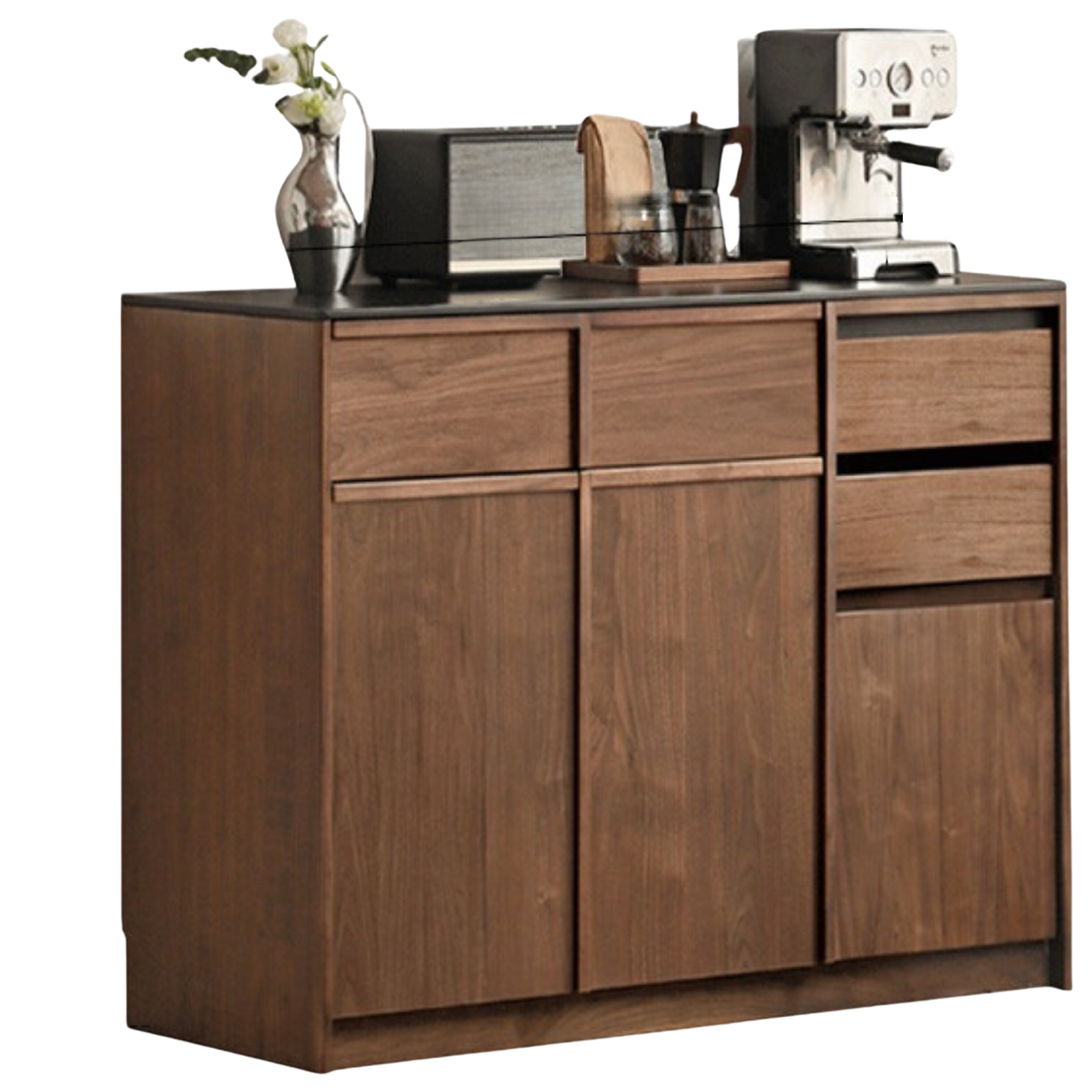 Black Walnut Solid Wood Sideboard with Slate Top, Storage Cabinet for Dining Room