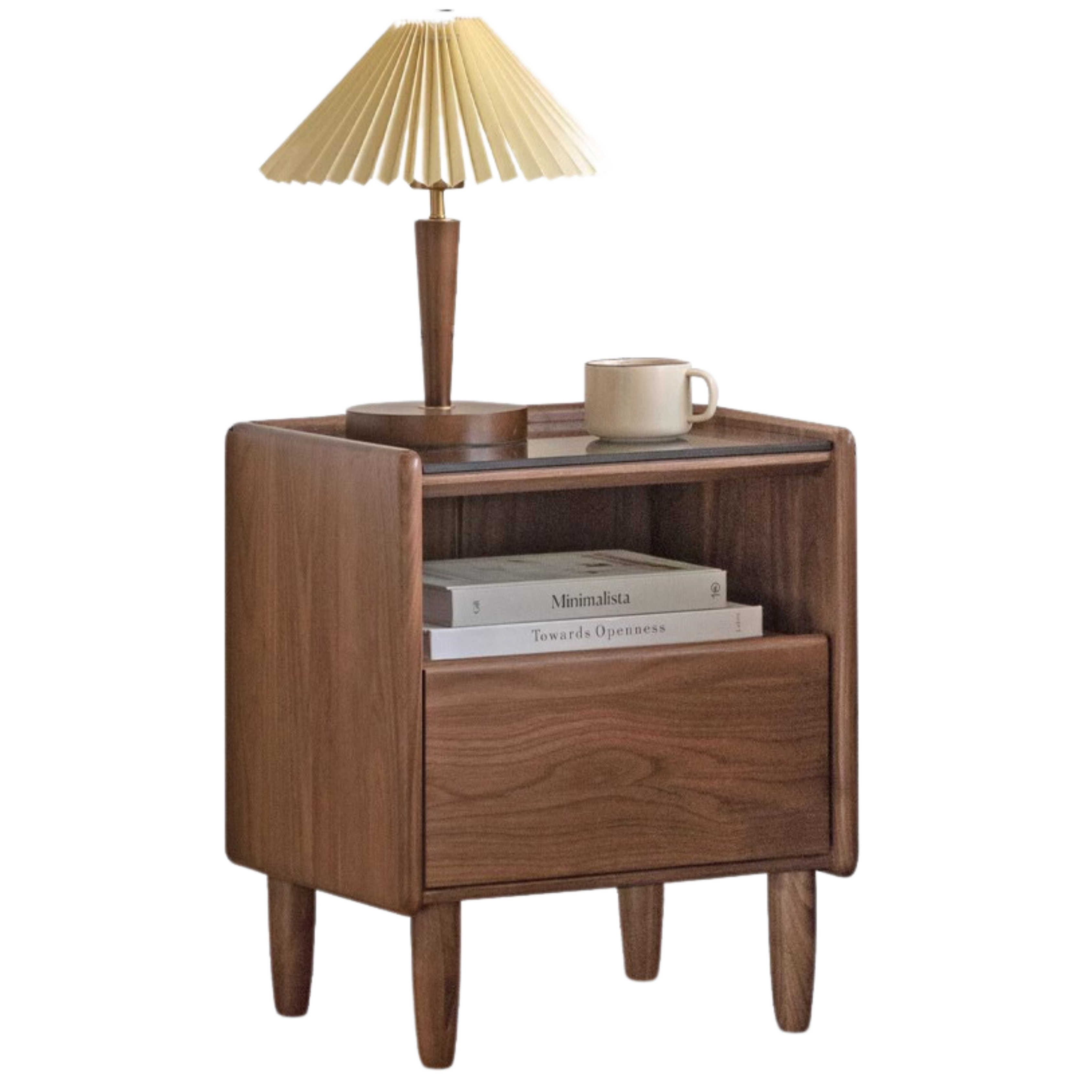 Black walnut, Caluswood Solid Wood Night Stand Glass Countertop