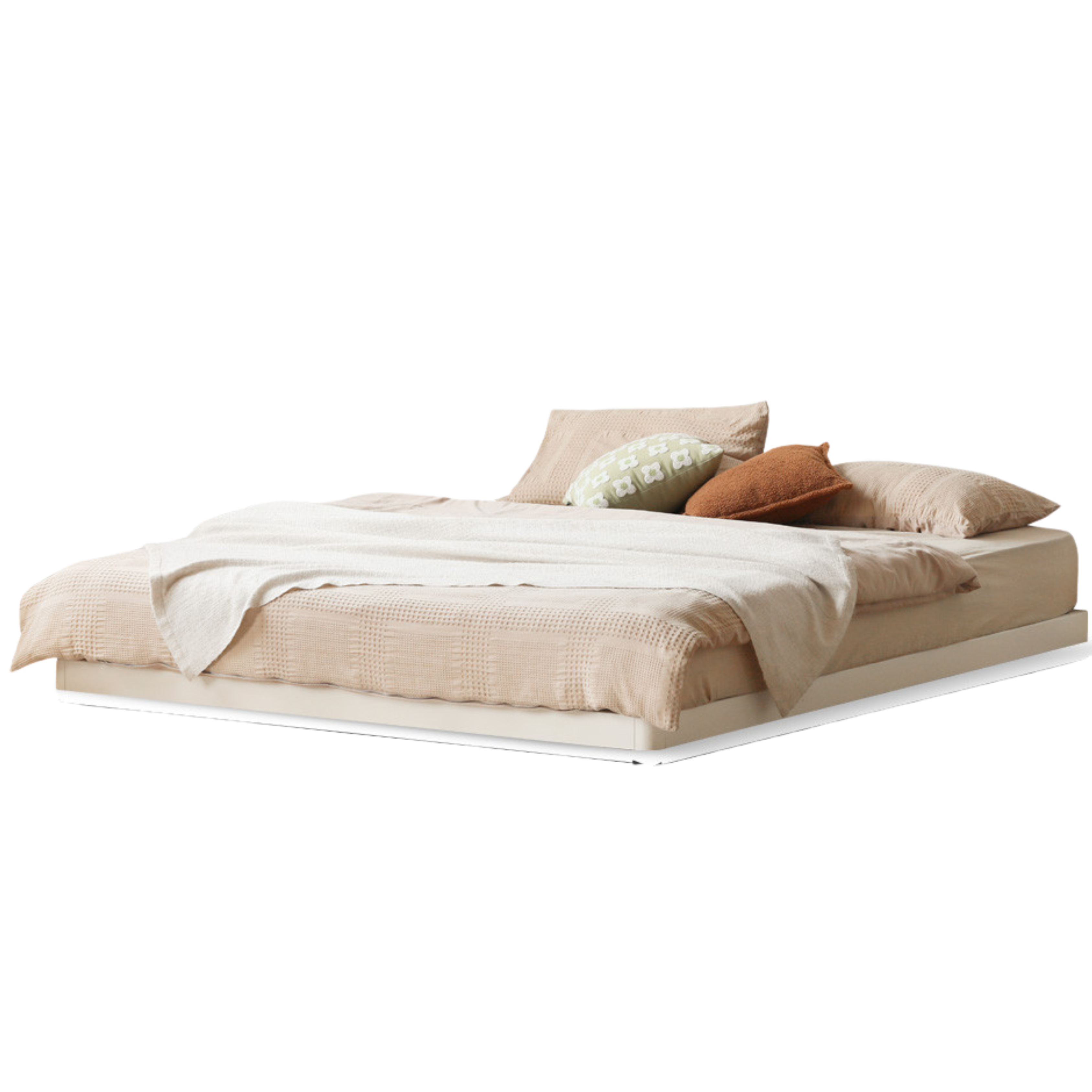 Birch solid wood platform bed, headboard-free bed floor bed cream style