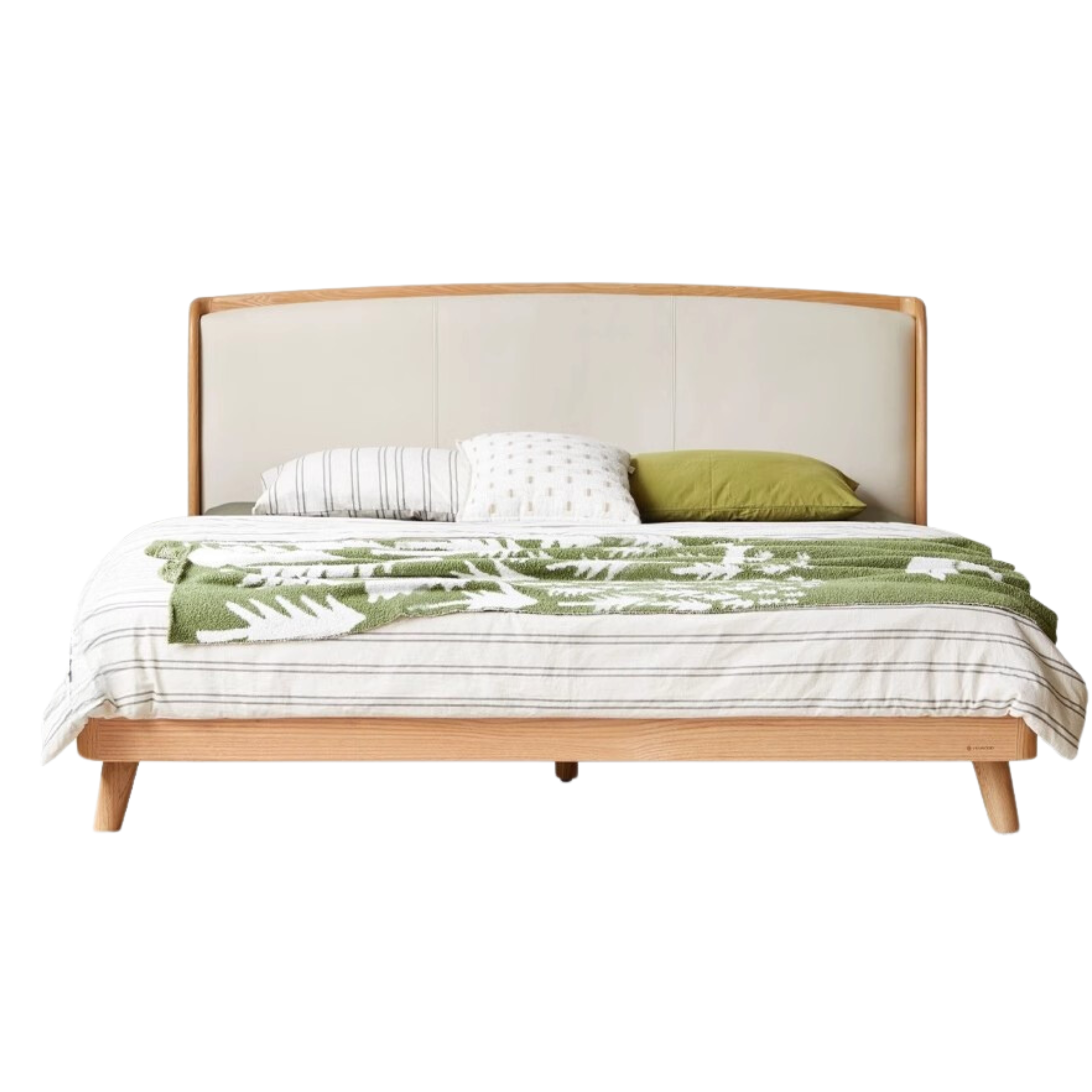 Oak Solid Wood Genuine Leather, Tech Fabric Bed