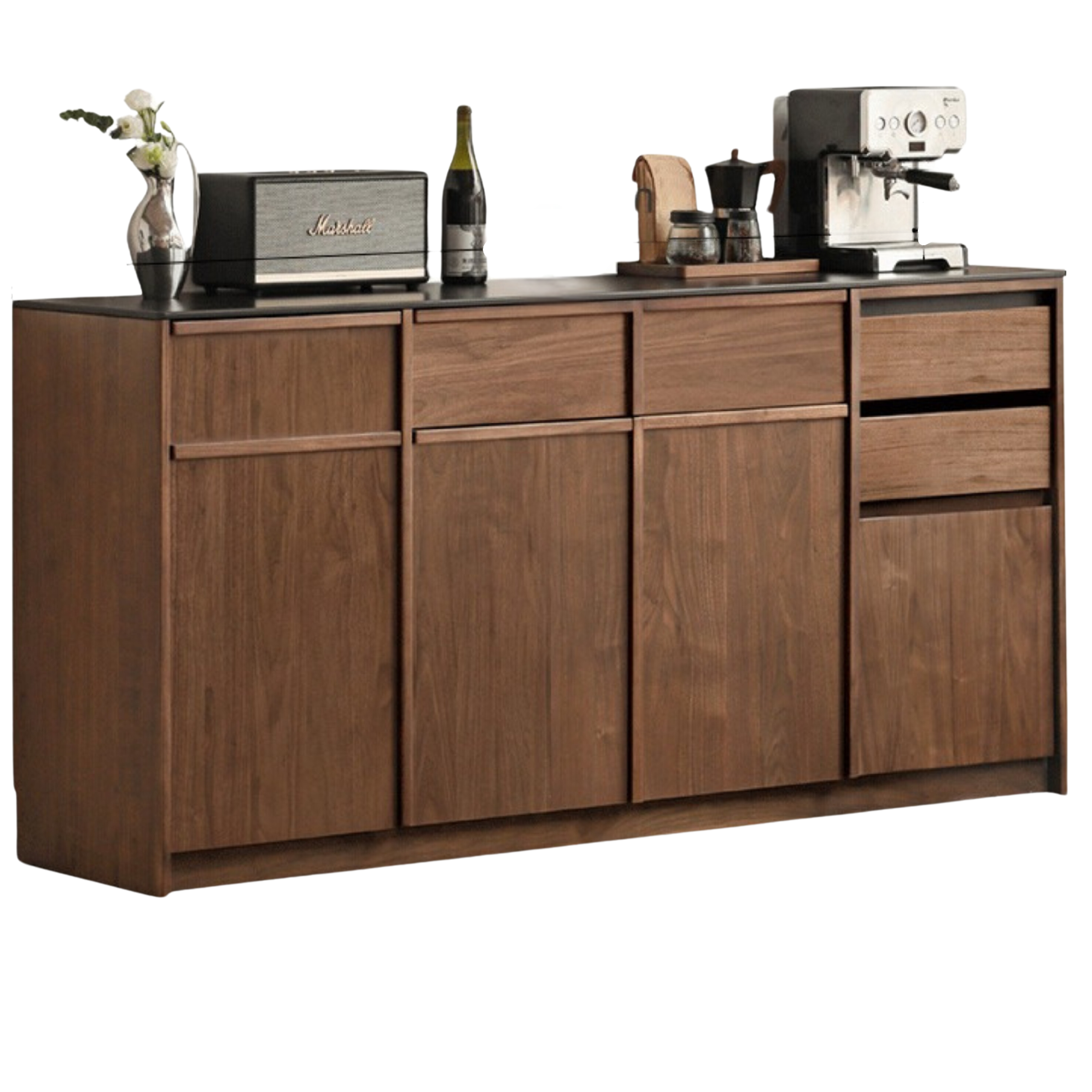 Black Walnut Solid Wood Dining Sideboard Rock Board Light Luxury