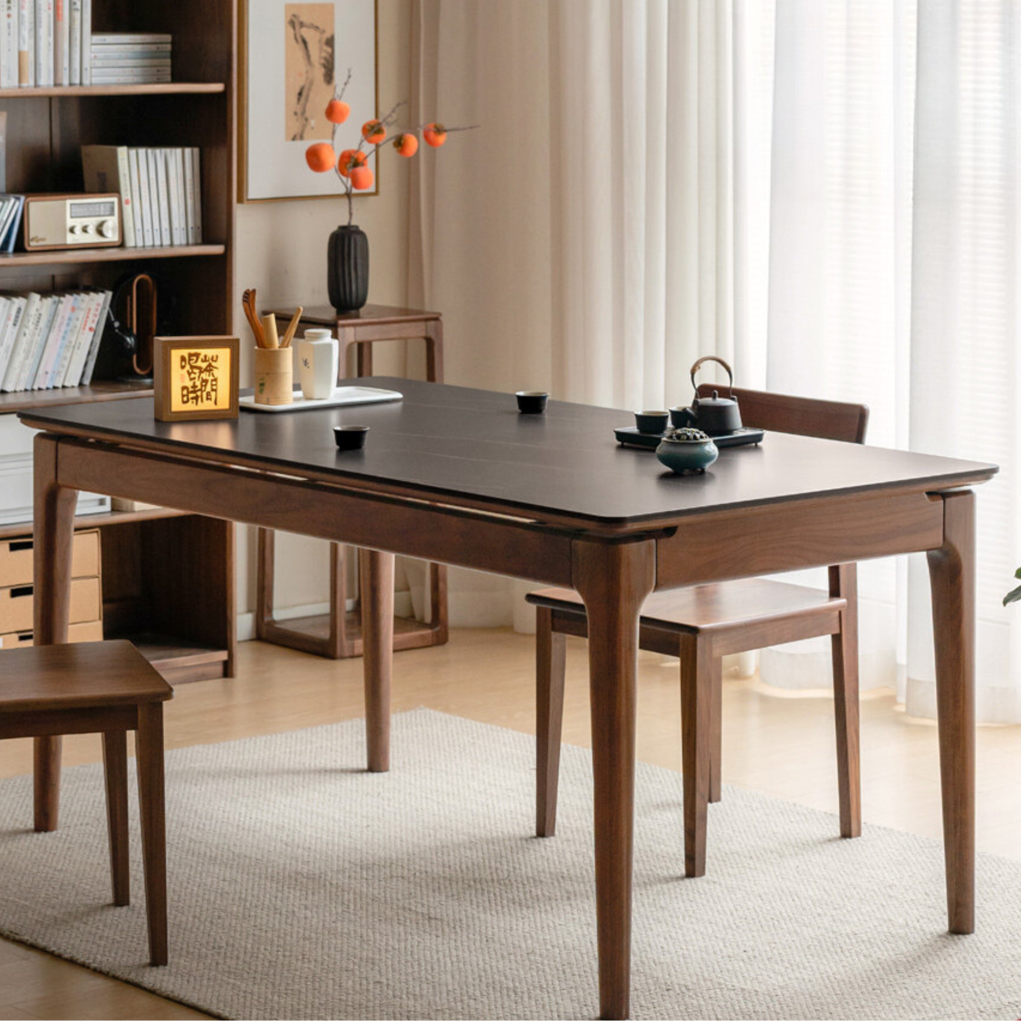 Black Walnut Solid Wood Rock Plate Dining Table
