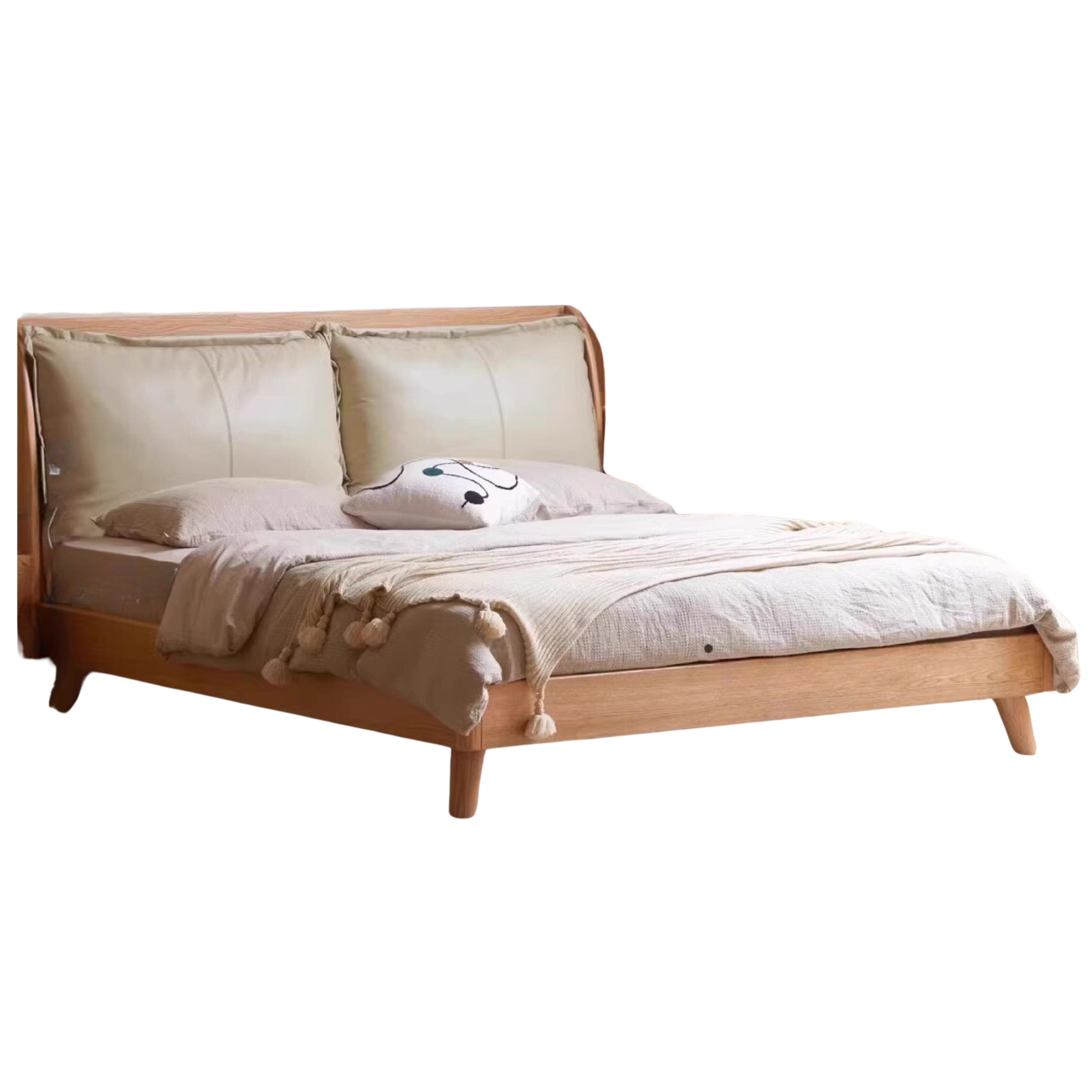 Oak Solid Wood Top Grain Leather, Technical Cloth ,Fabric Bed
