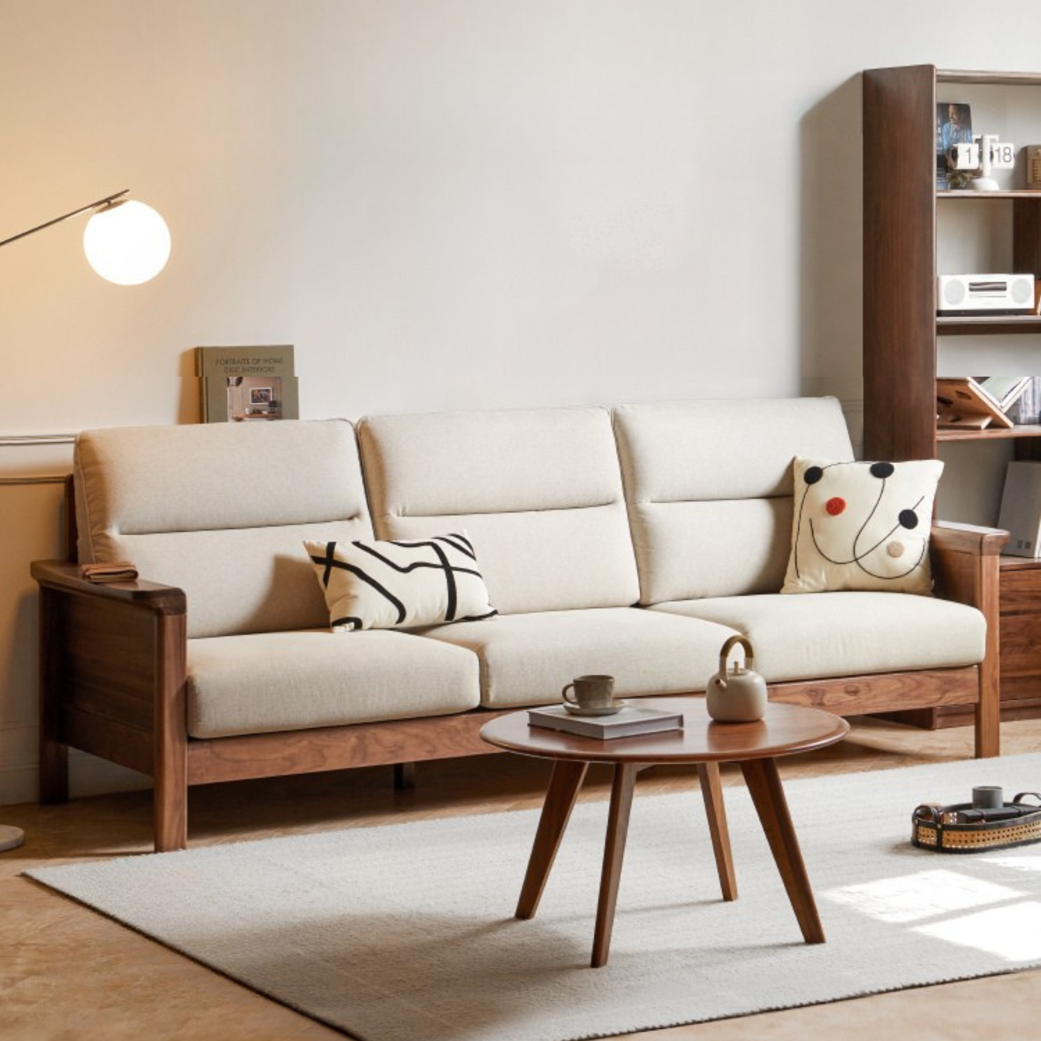 Sandalwood, Black Walnut Solid Wood Fabric Sofa.
