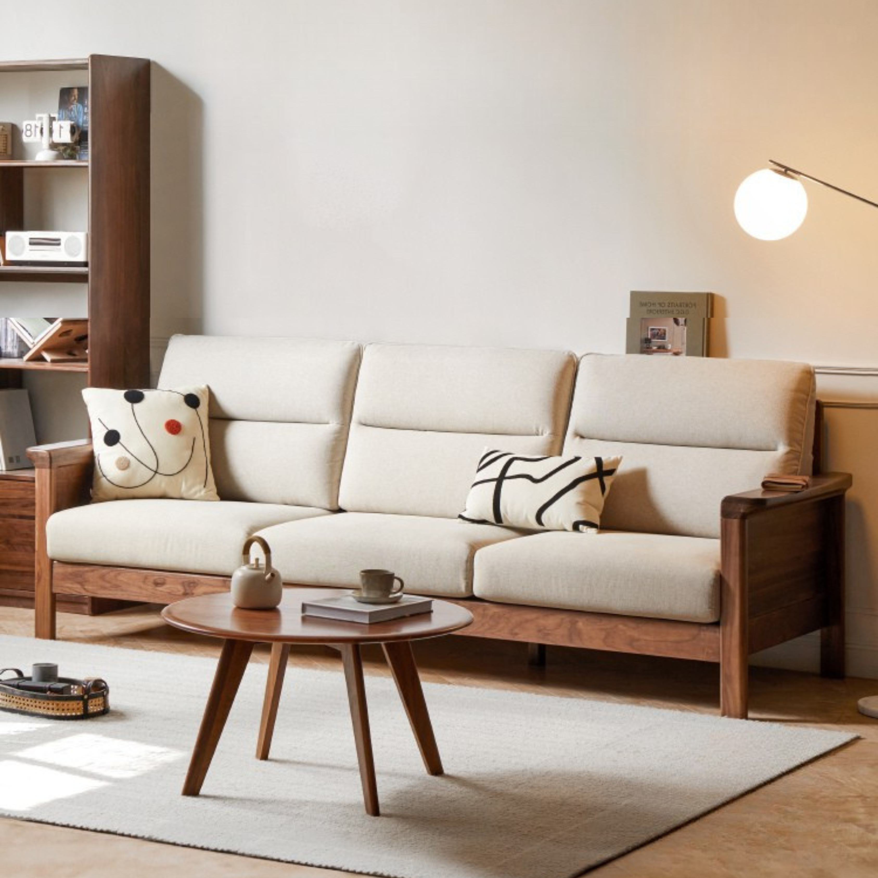 Sandalwood, Black Walnut Solid Wood Fabric Sofa.