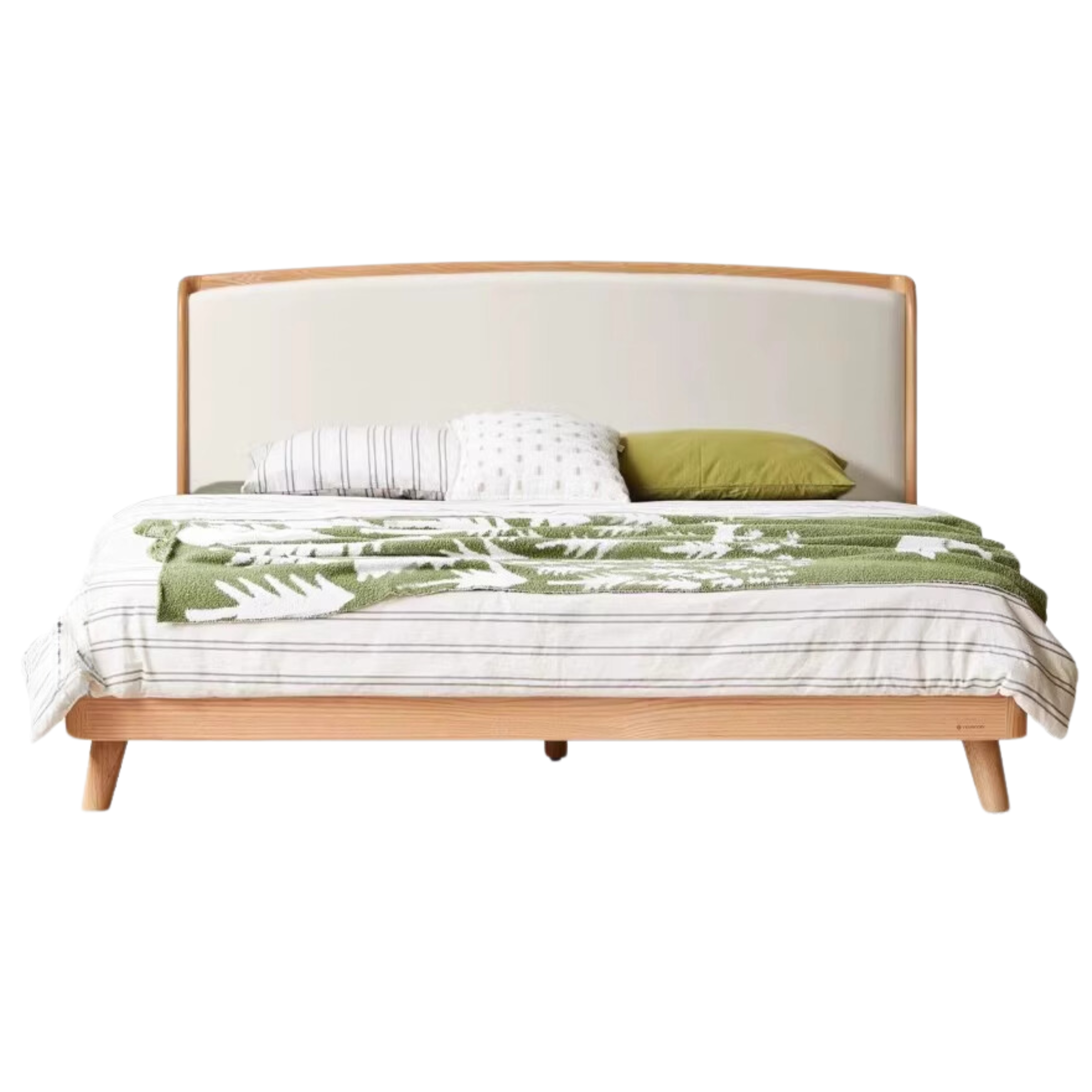 Oak Solid Wood Genuine Leather, Tech Fabric Bed