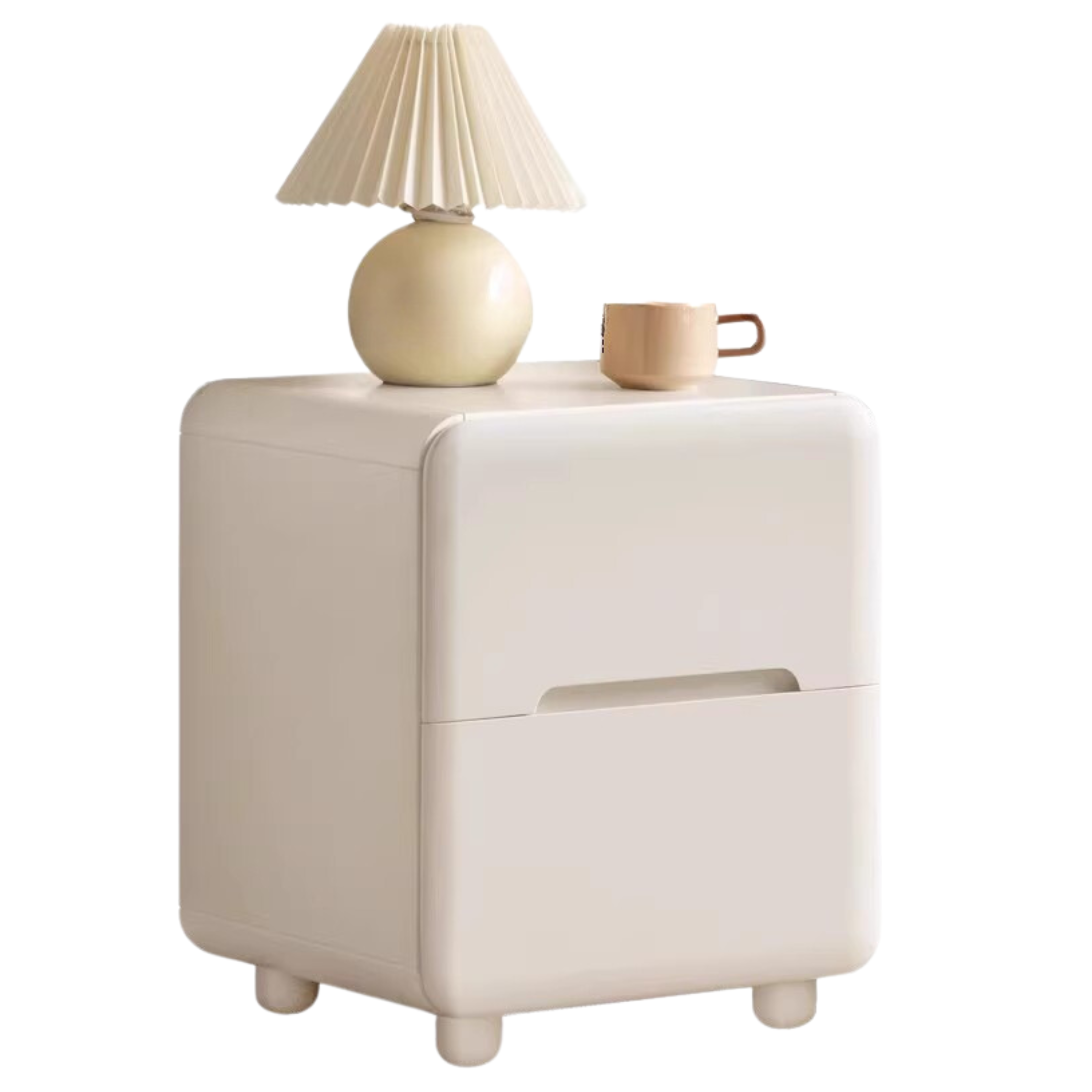 Tulipwood, Solid RubberWood Warm White Two-Drawer Nightstand.