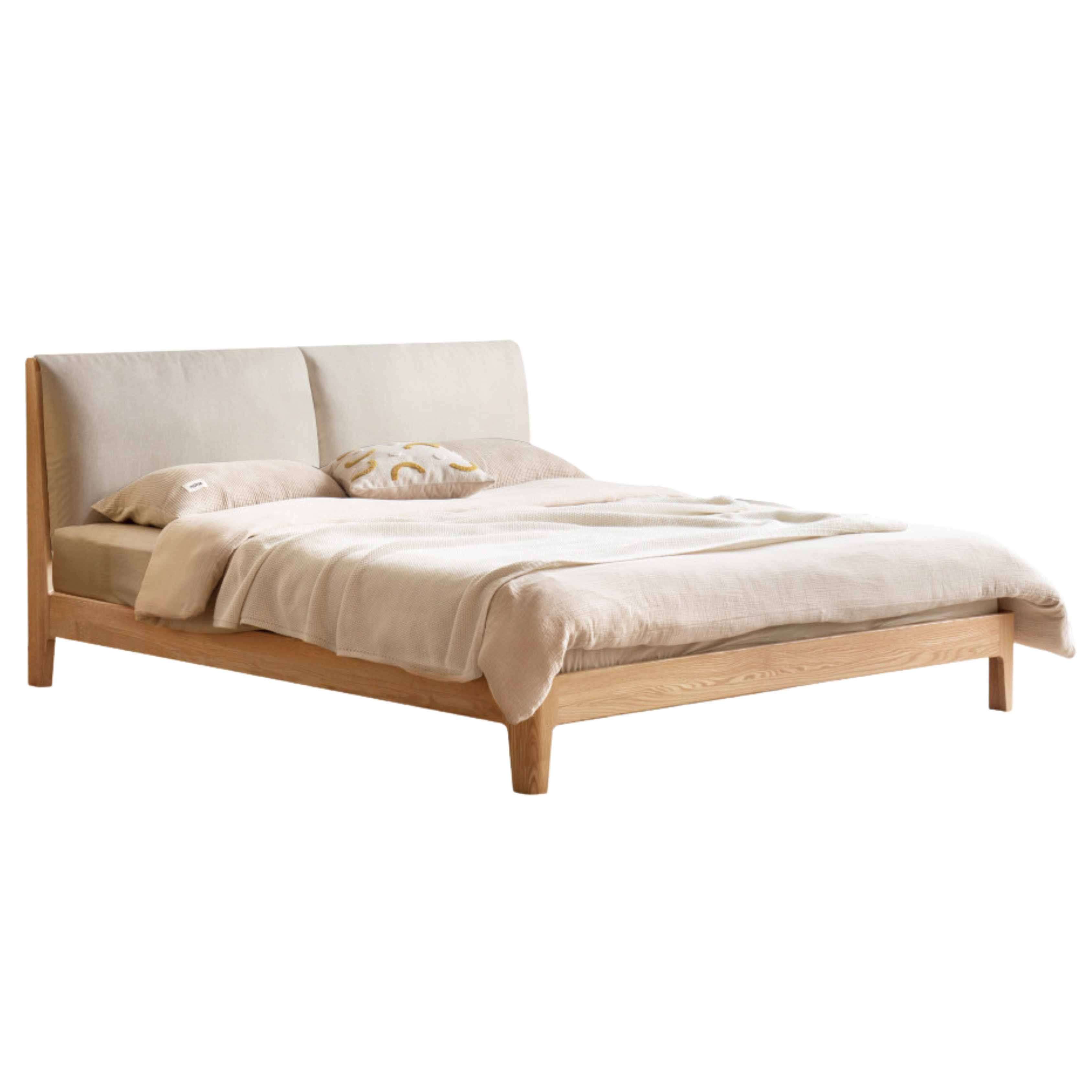Beech, Oak, Black Walnut Solid Wood Fabric Soft Bed