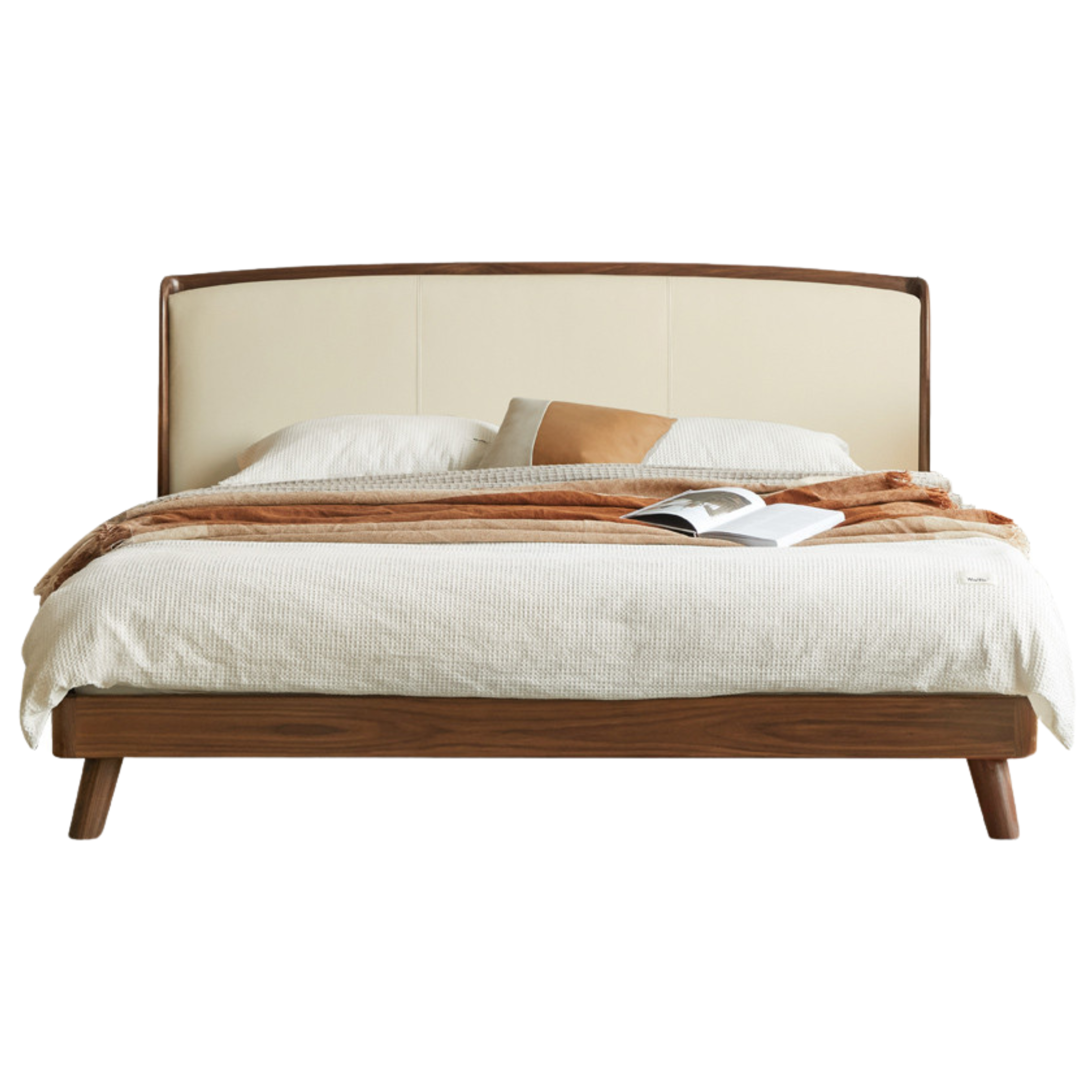 Oak Solid Wood Genuine Leather, Tech Fabric Bed