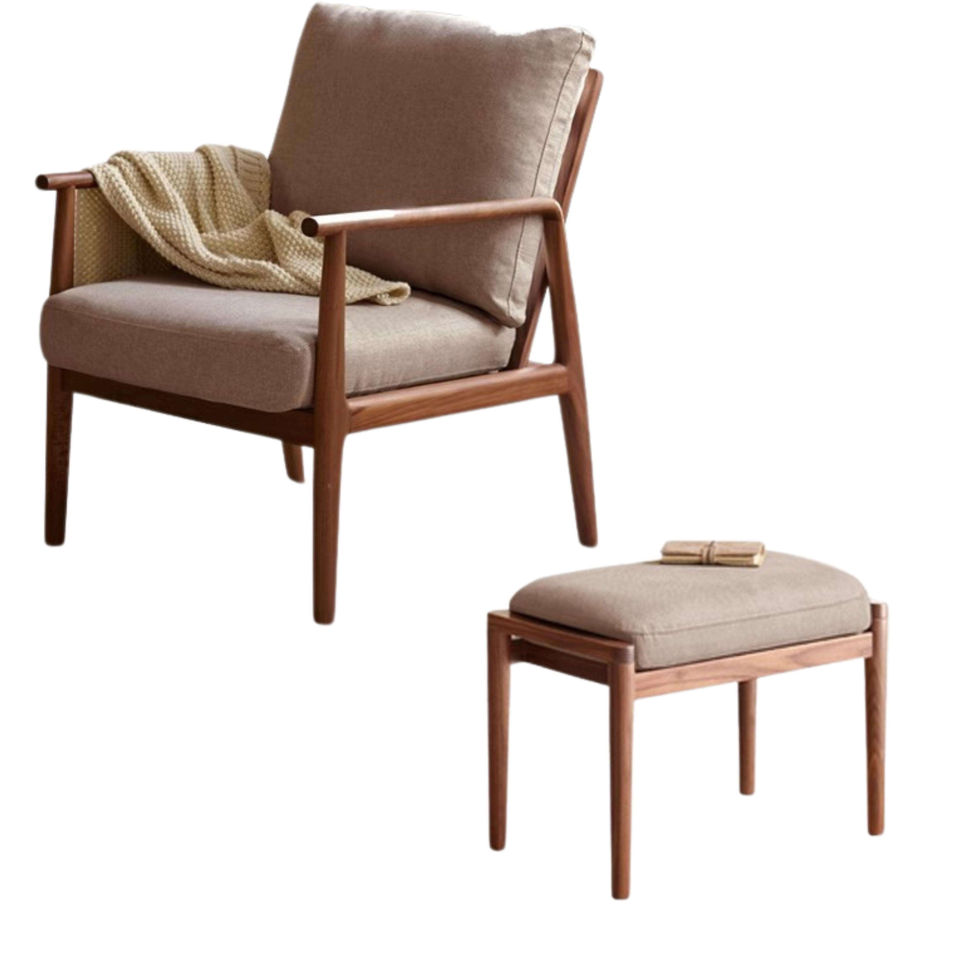 Black Walnut Solid Wood Leisure Armchair & Footstool )