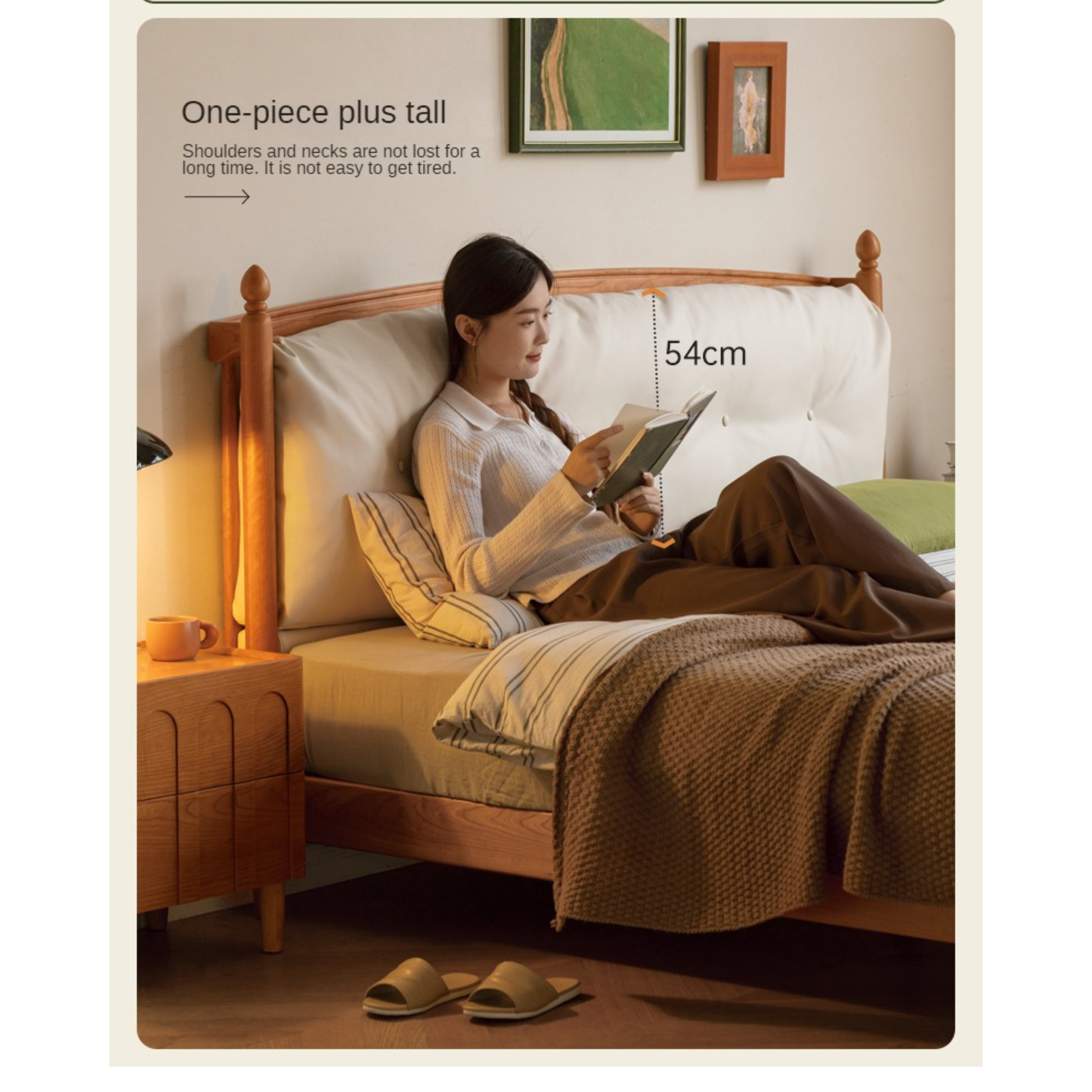 Cherry Solid Wood Soft Retro Bed