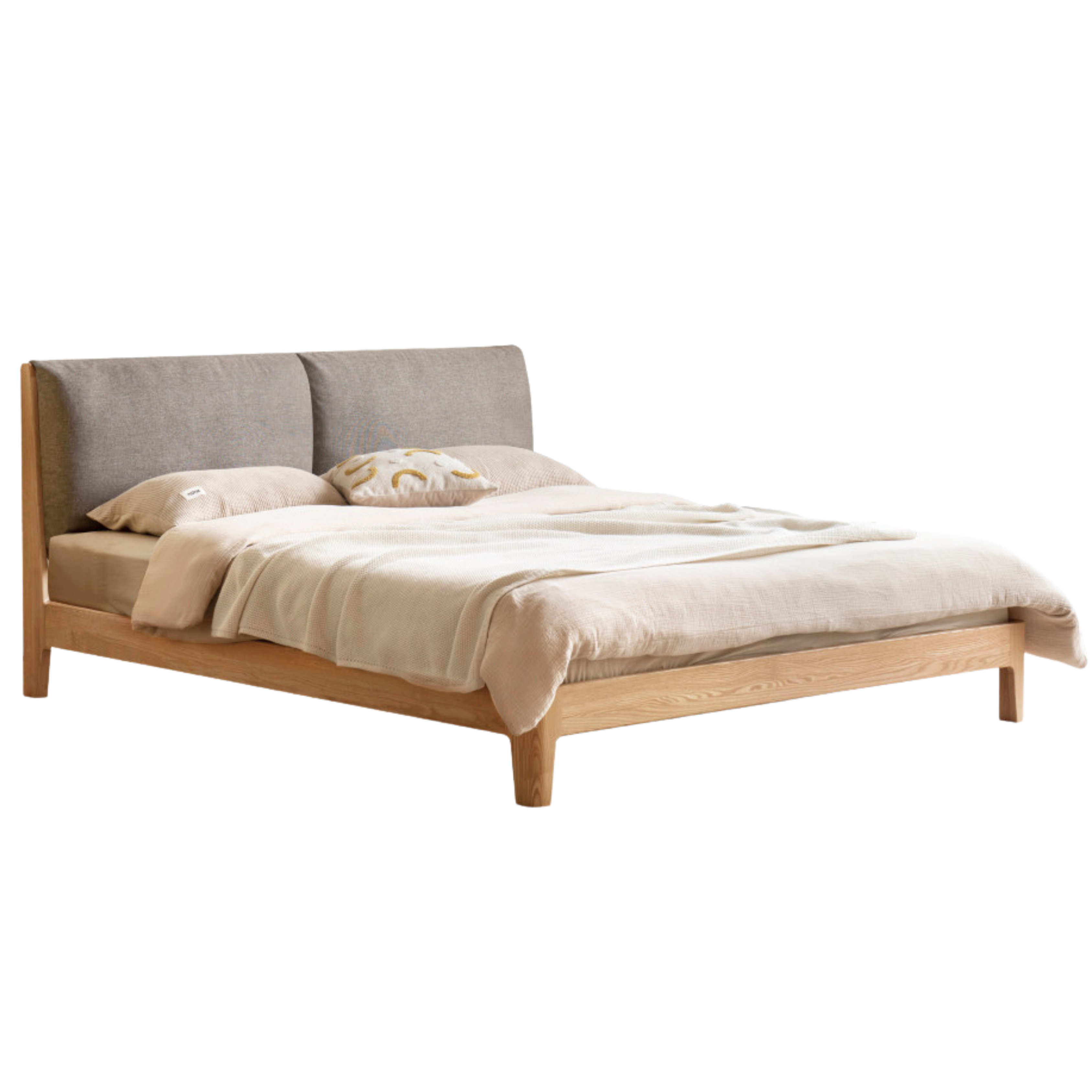 Beech, Oak, Black Walnut Solid Wood Fabric Soft Bed
