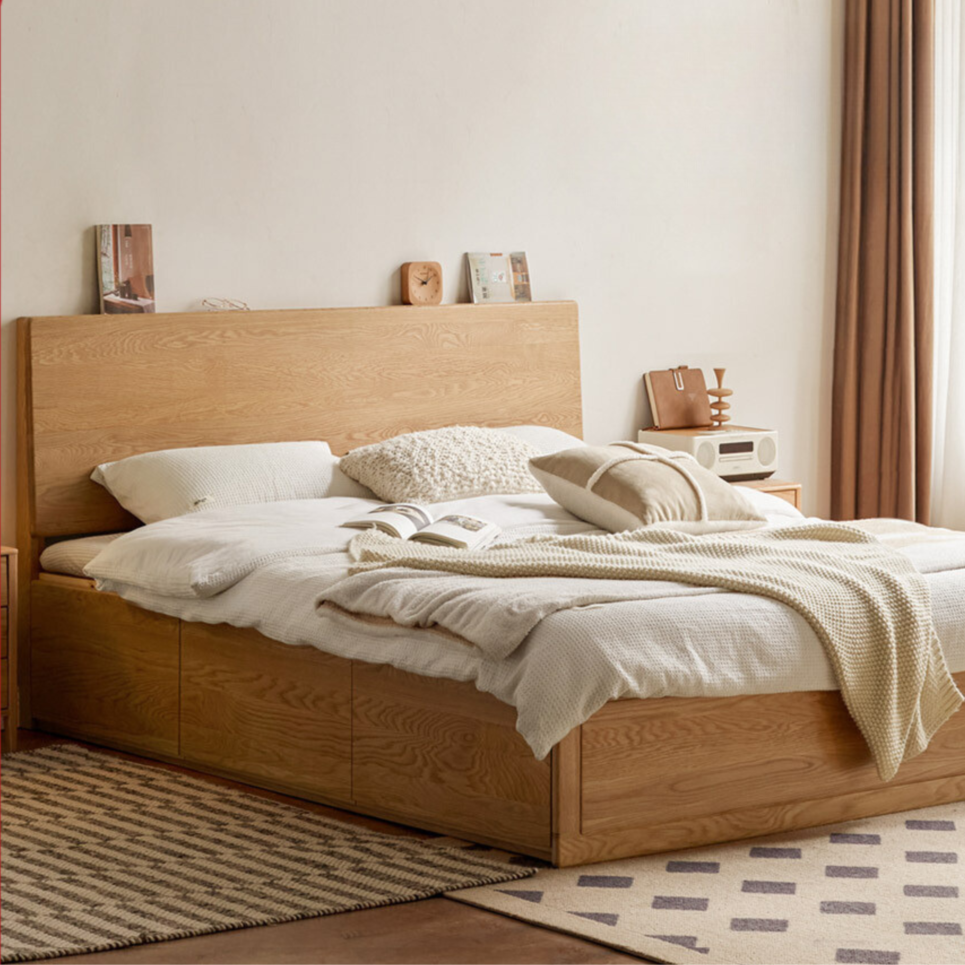Ash, Oak, Black Walnut Solid Wood Box Bed Modern
