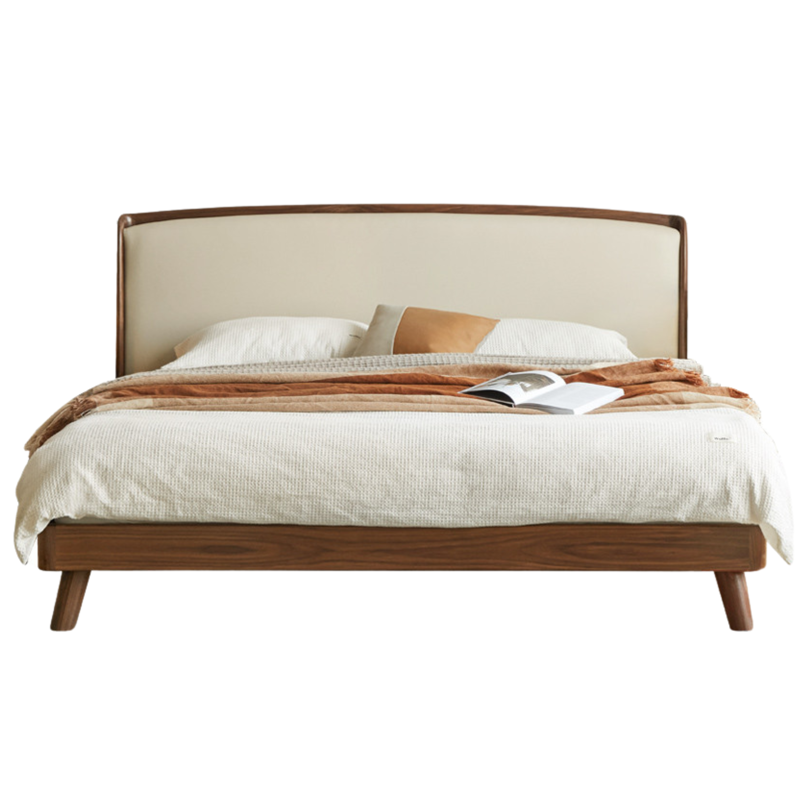 Oak Solid Wood Genuine Leather, Tech Fabric Bed