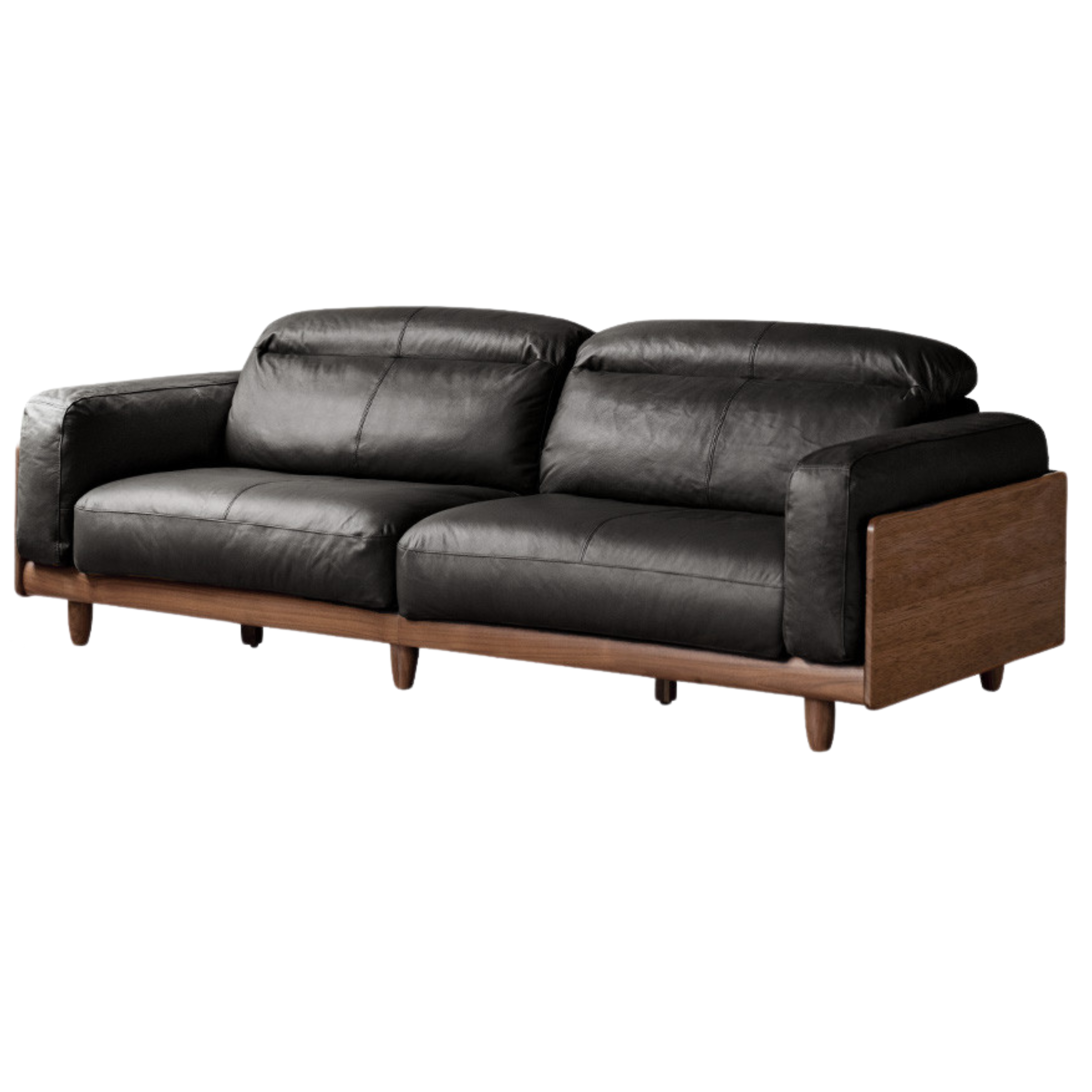 Black Walnut, Poplar Solid Wood Leather Sofa Italian Light Luxury.