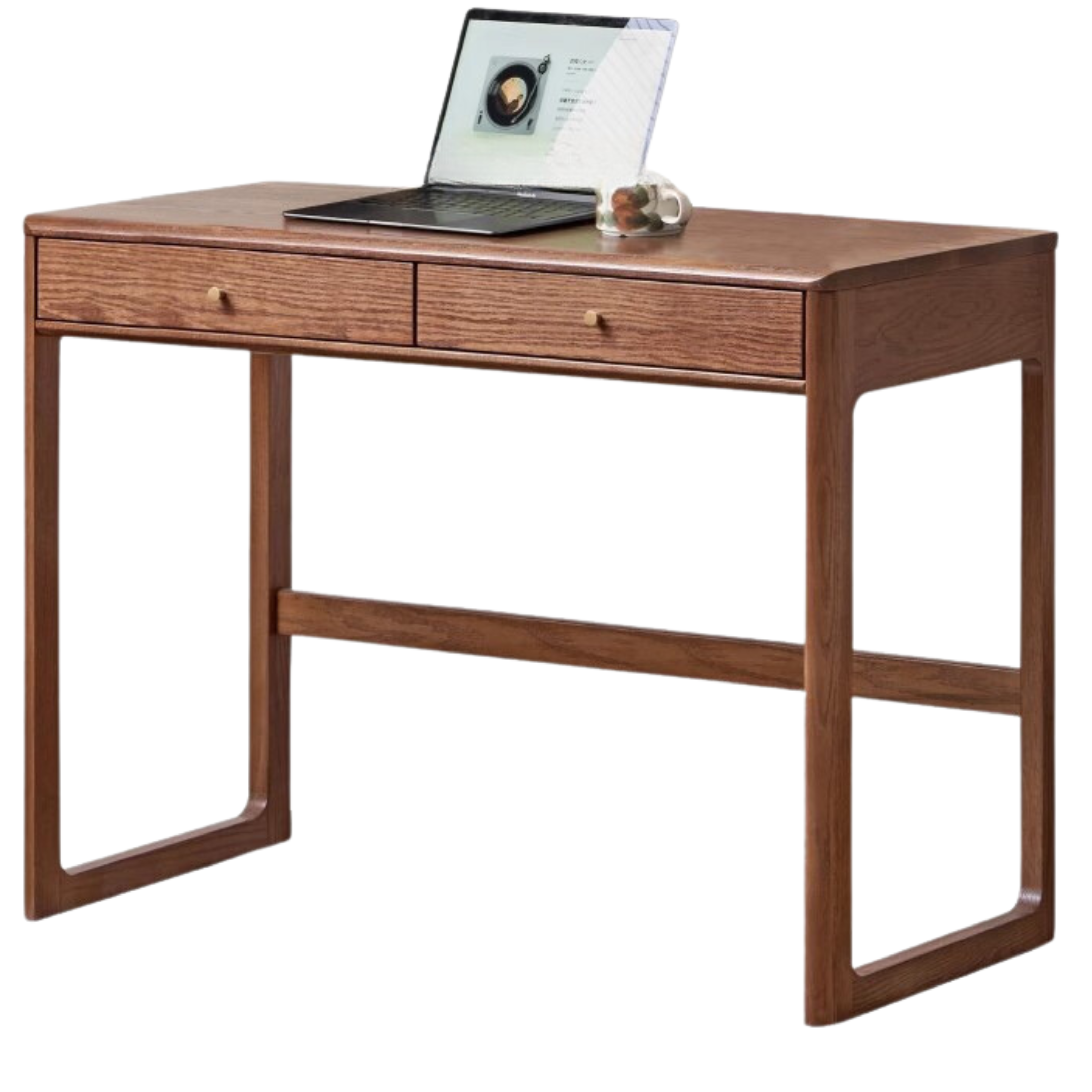 Oak Solid Wood Small Office Desk Walnut Color