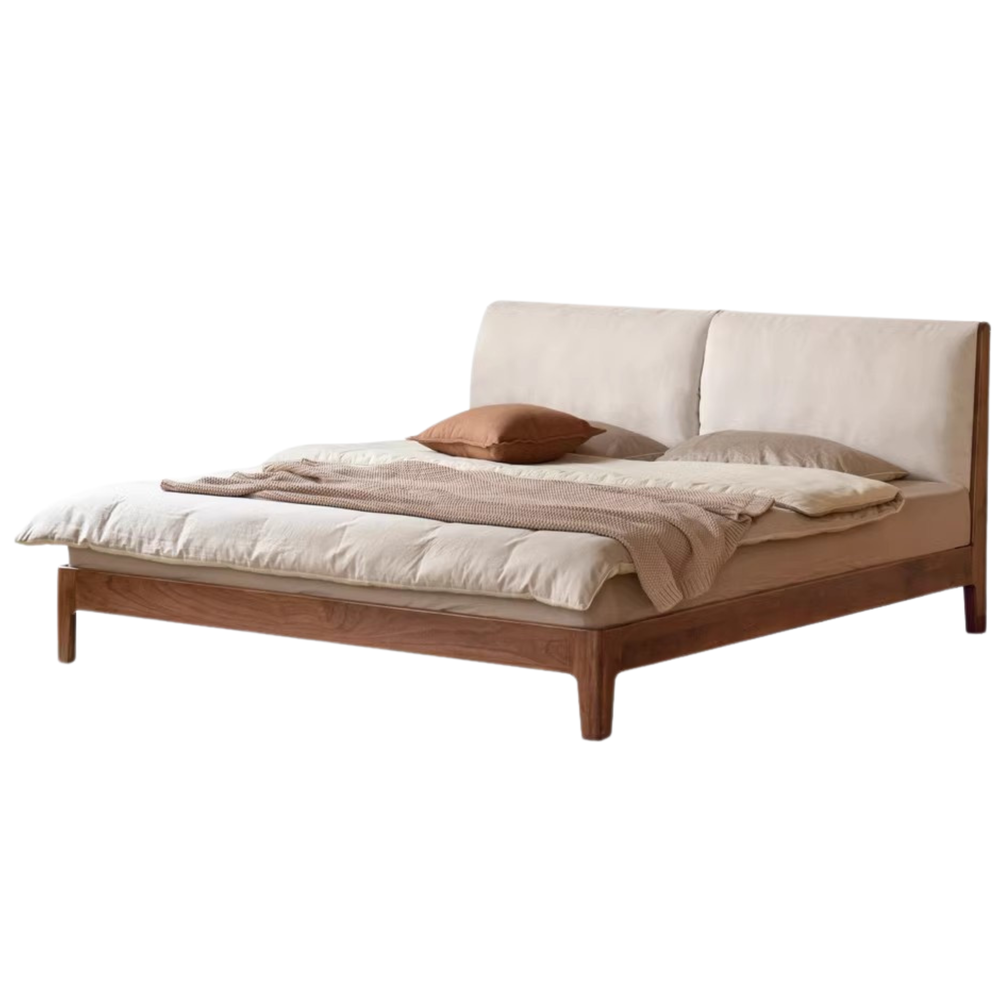 Beech, Oak, Black Walnut Solid Wood Fabric Soft Bed