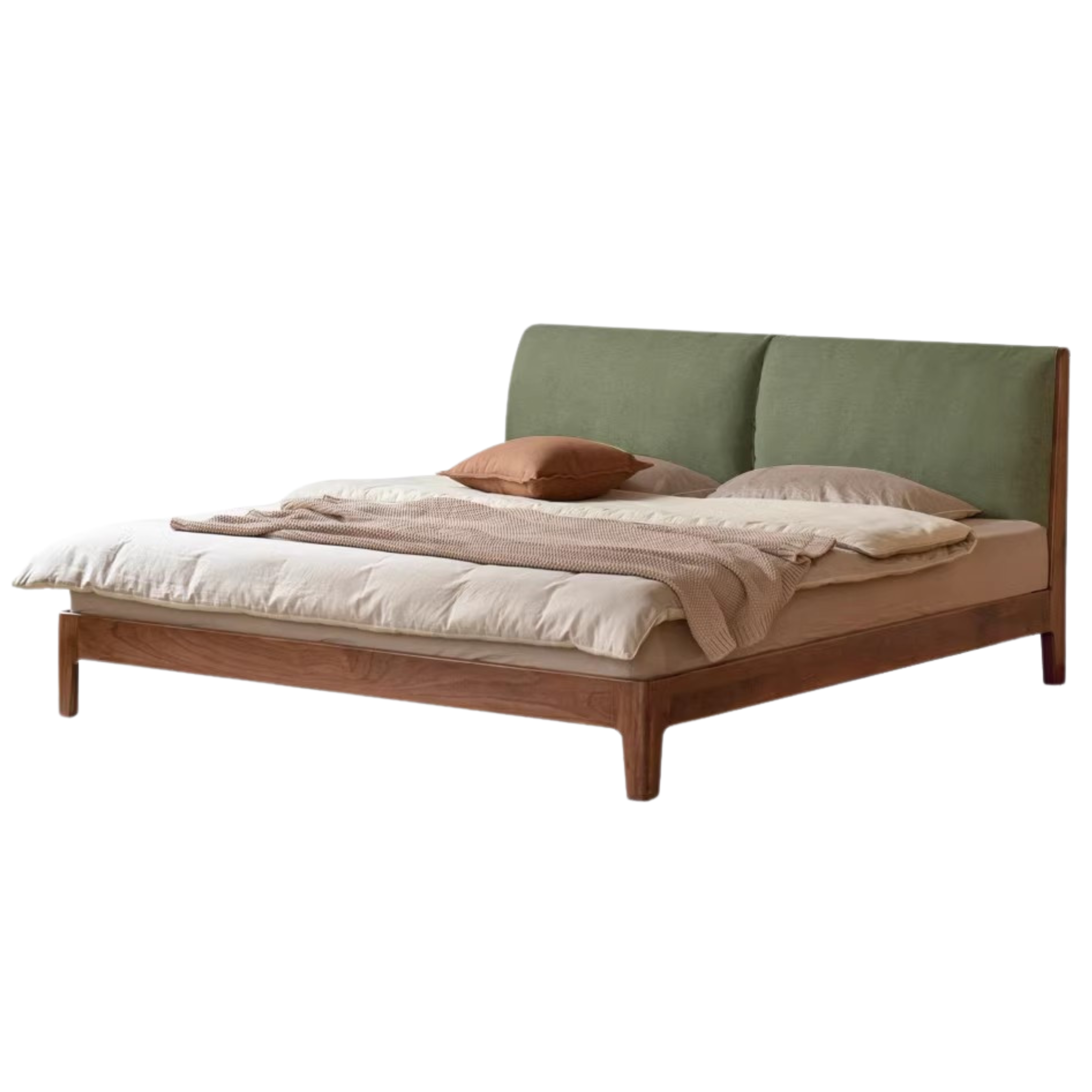 Beech, Oak, Black Walnut Solid Wood Fabric Soft Bed