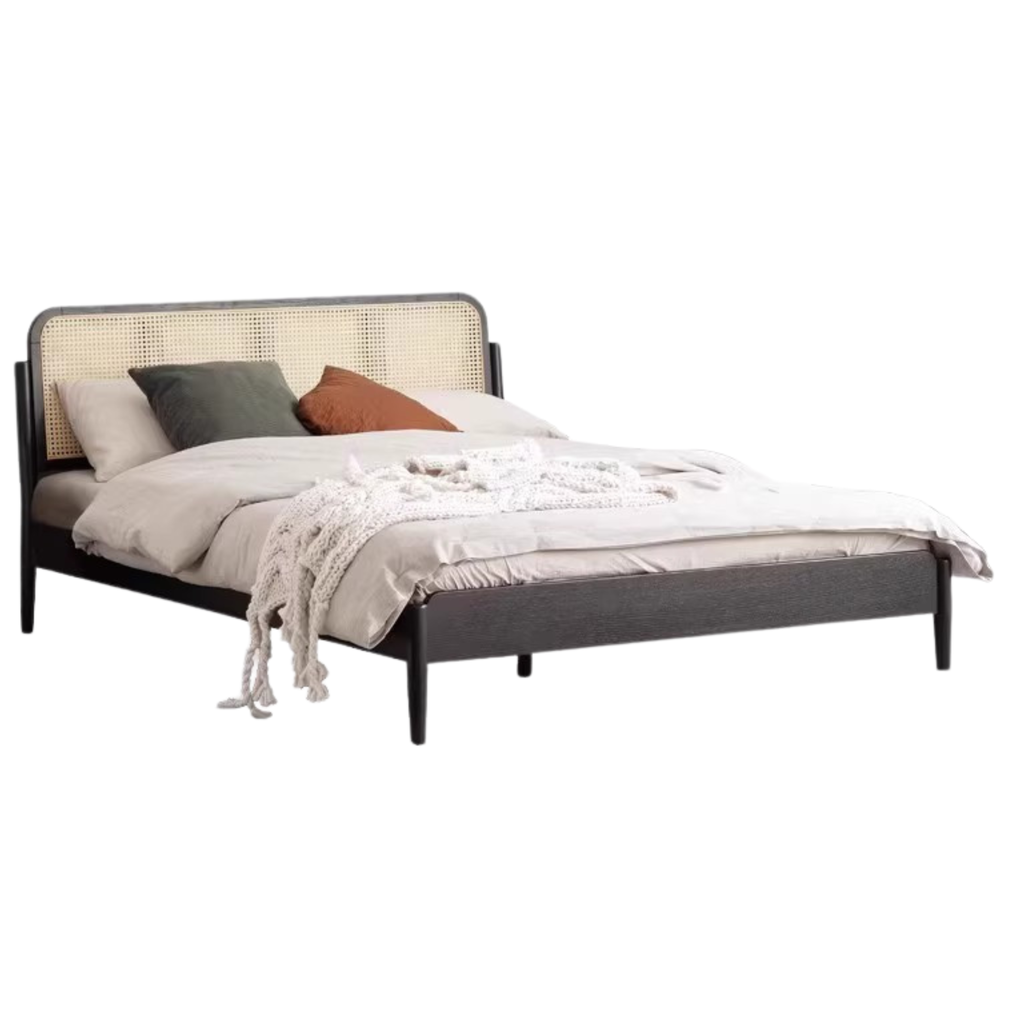 Oak Solid Wood Black Rattan bed