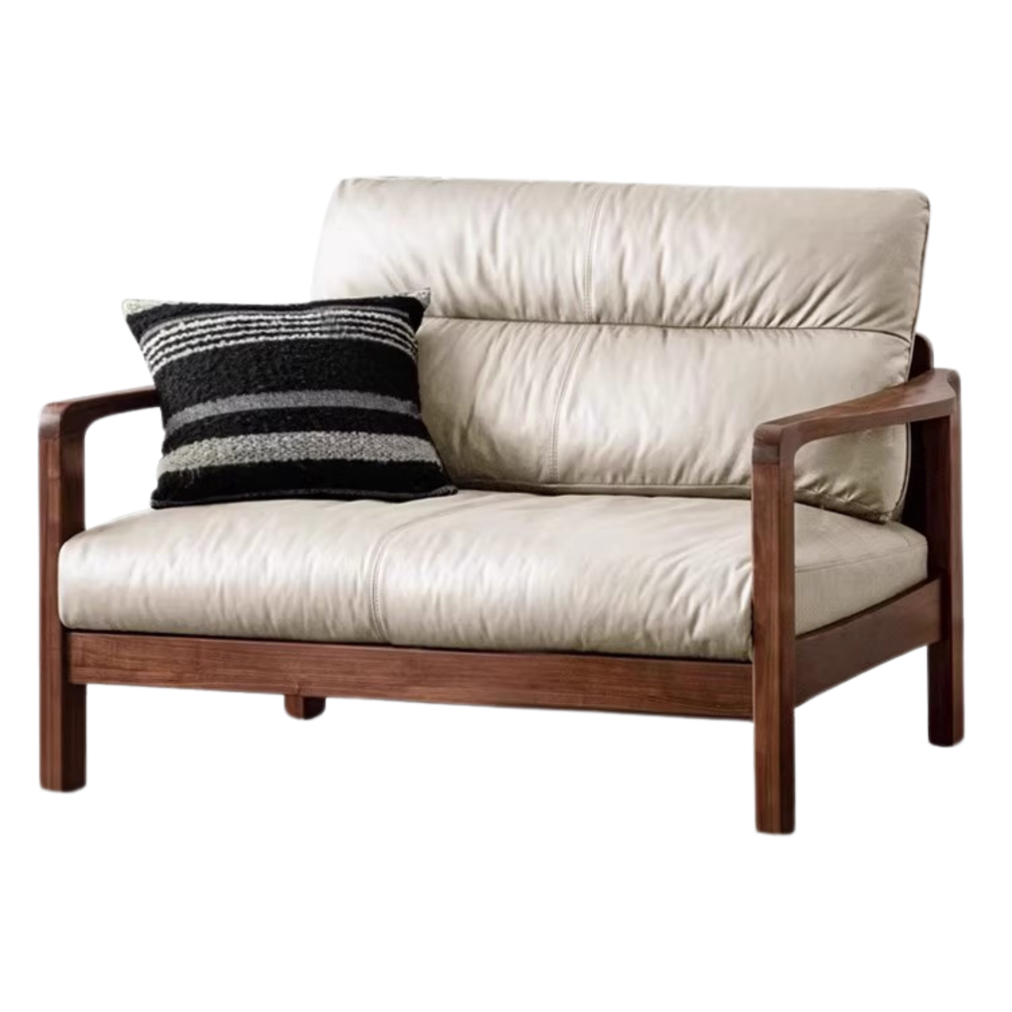 Black Walnut Solid Wood Light Luxury Leather Sofa.