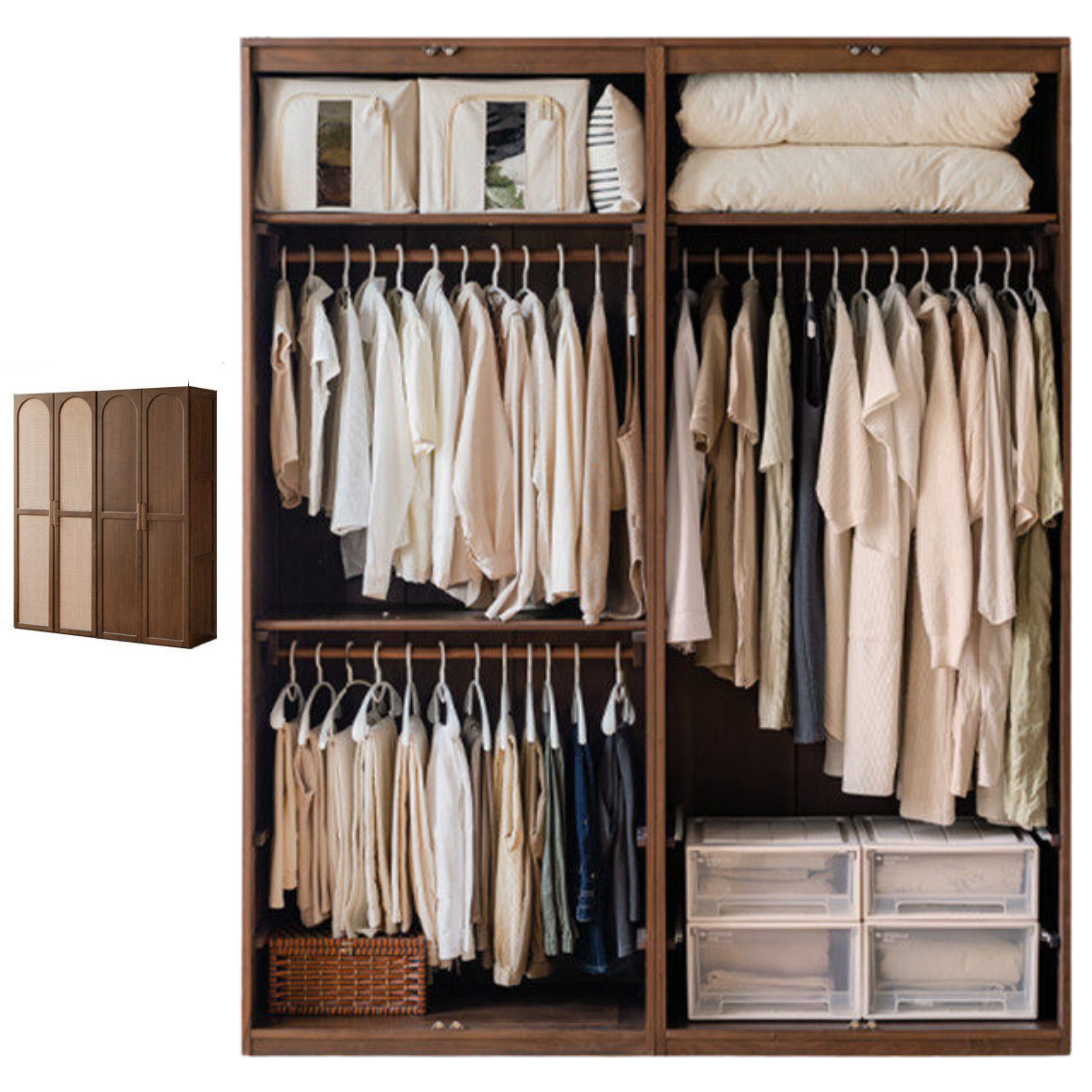 Black Walnut Solid Wood Wardrobe In Vintage Style