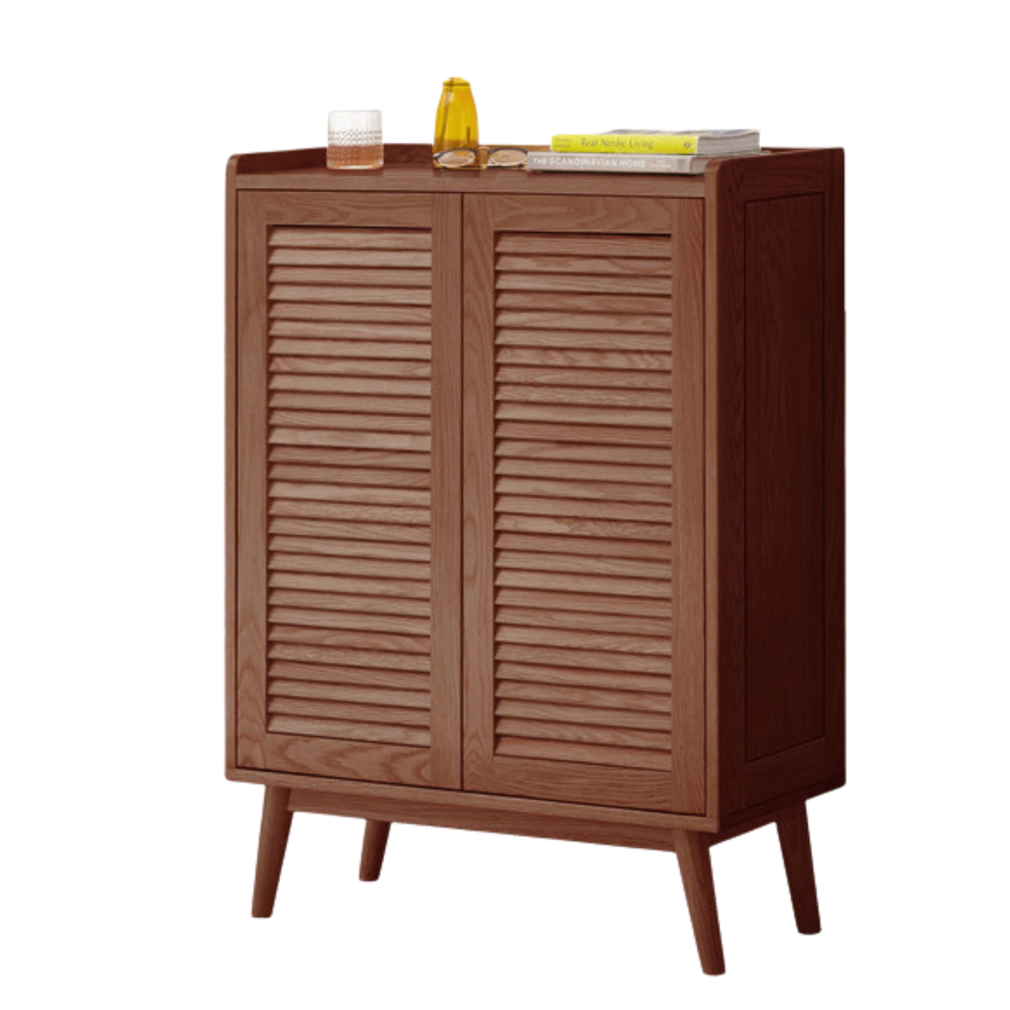 Oak Solid Wood Shutter Door Shoe Cabinet