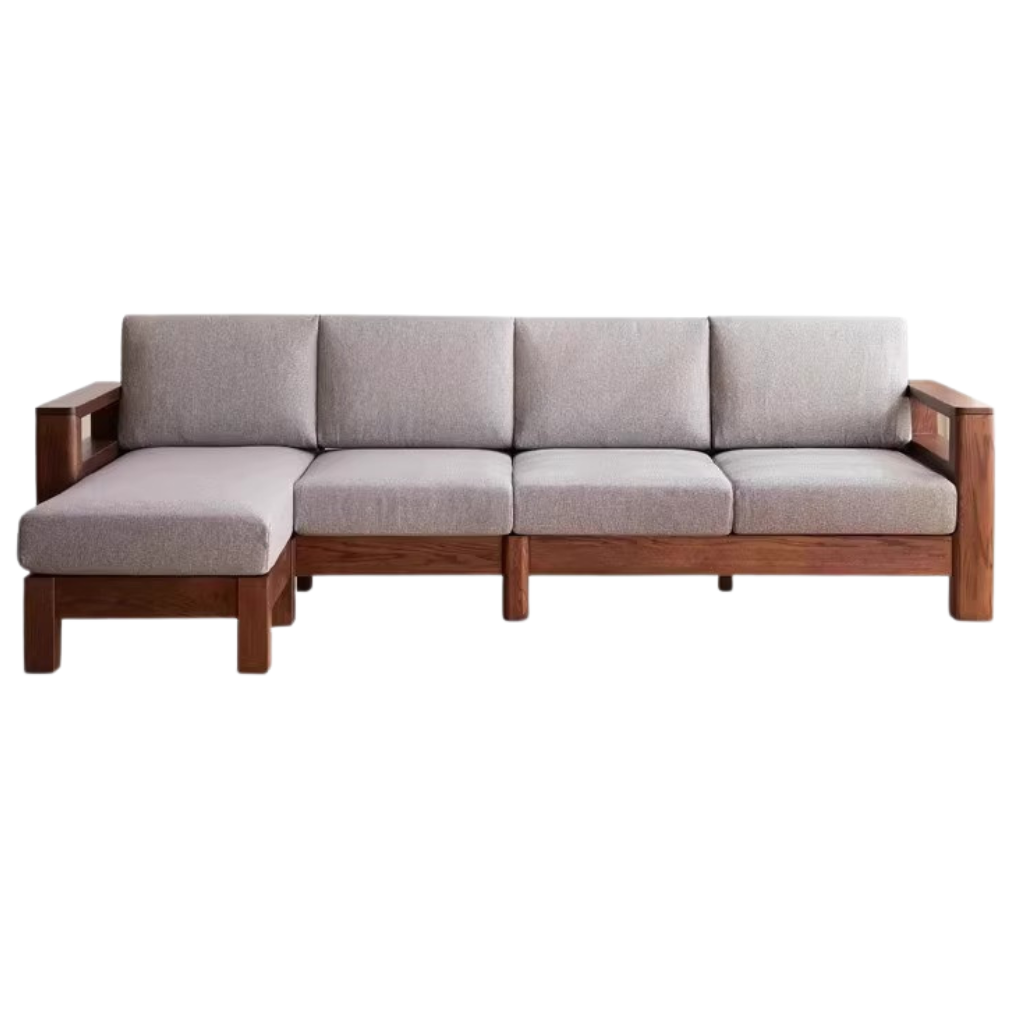 Oak, Solid Rubberwood Walnut Color Fabric Sofa.