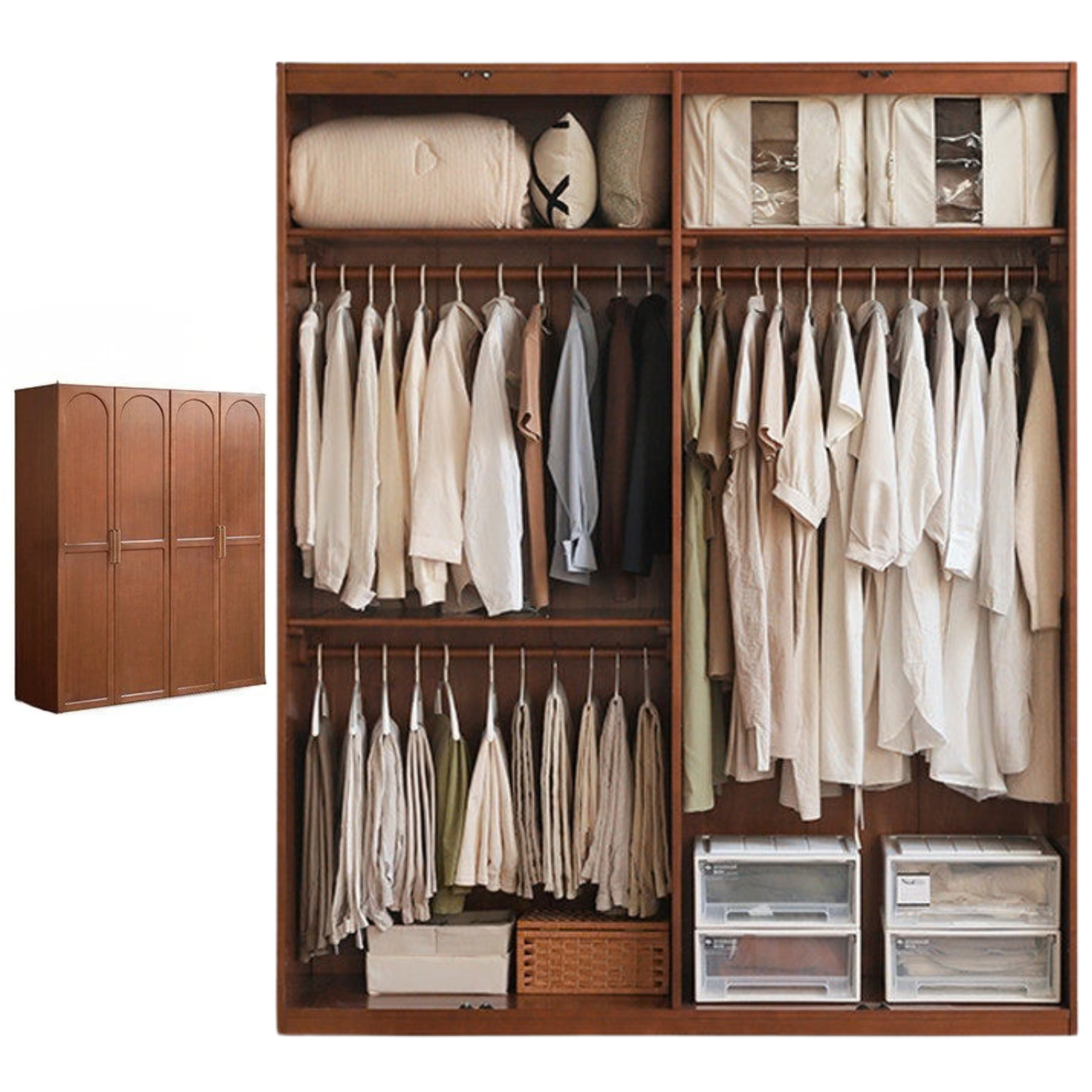 Poplar Solid Wood Double Door Wardrobe.