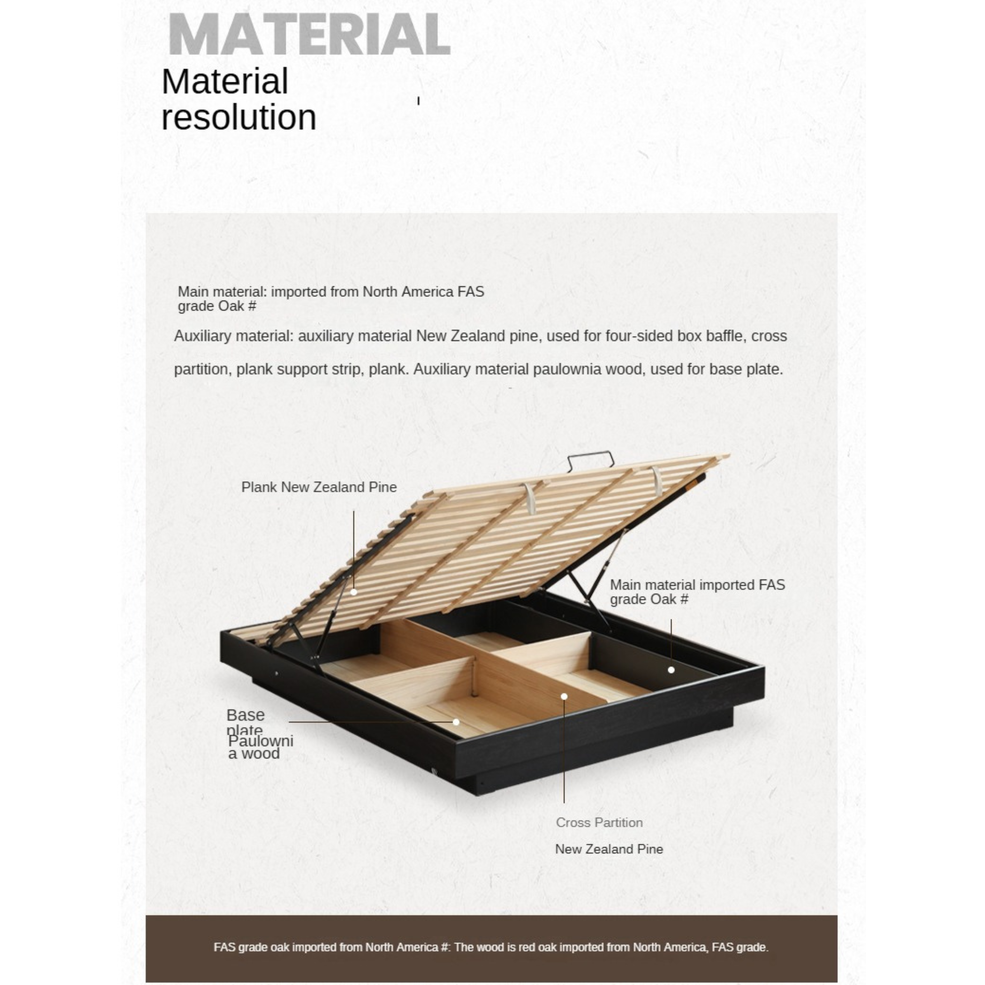 Oak Solid Wood Suspended Box Platform Bed, Headboard-Free Bed