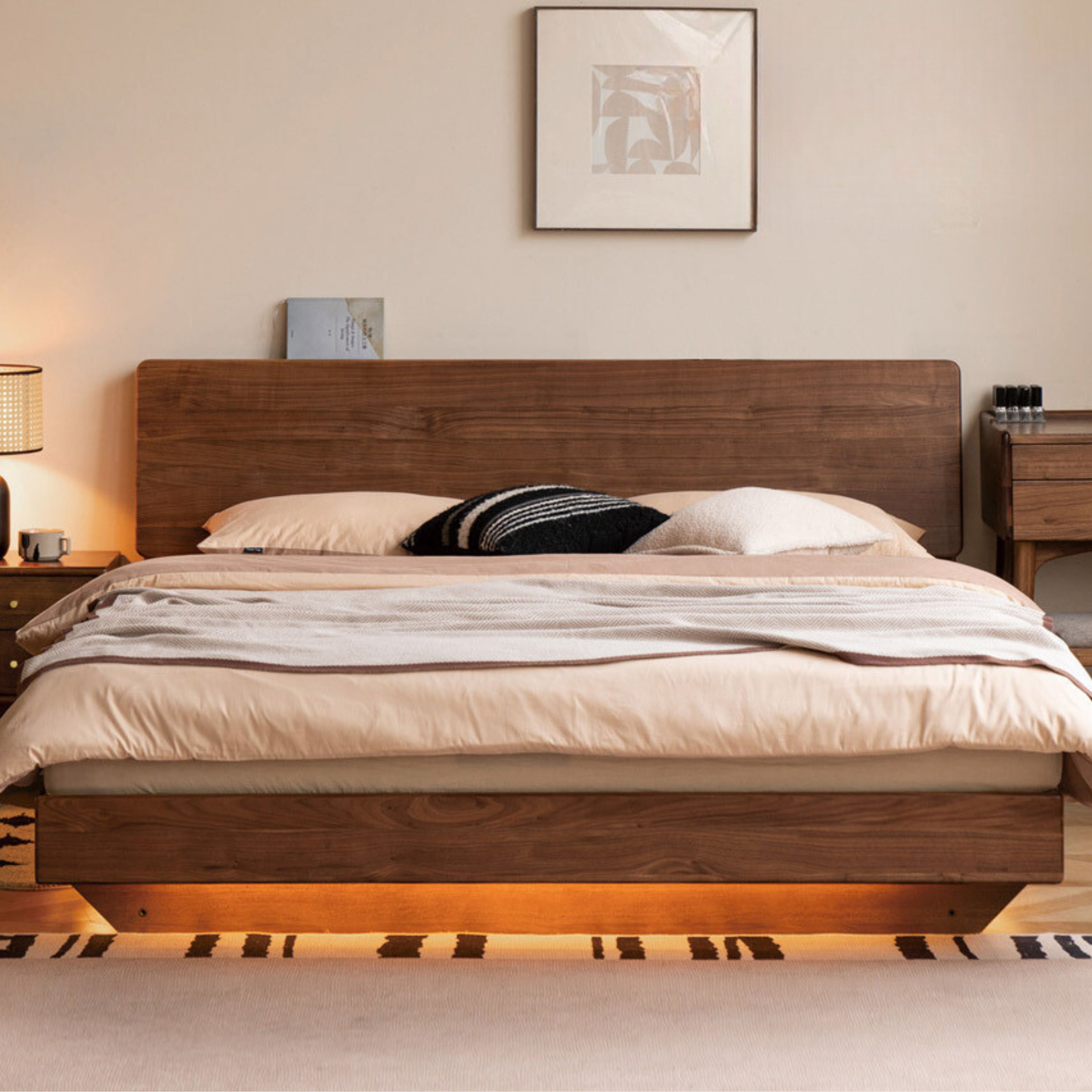 Black Walnut, Oak Suspended Luminous Box Bed