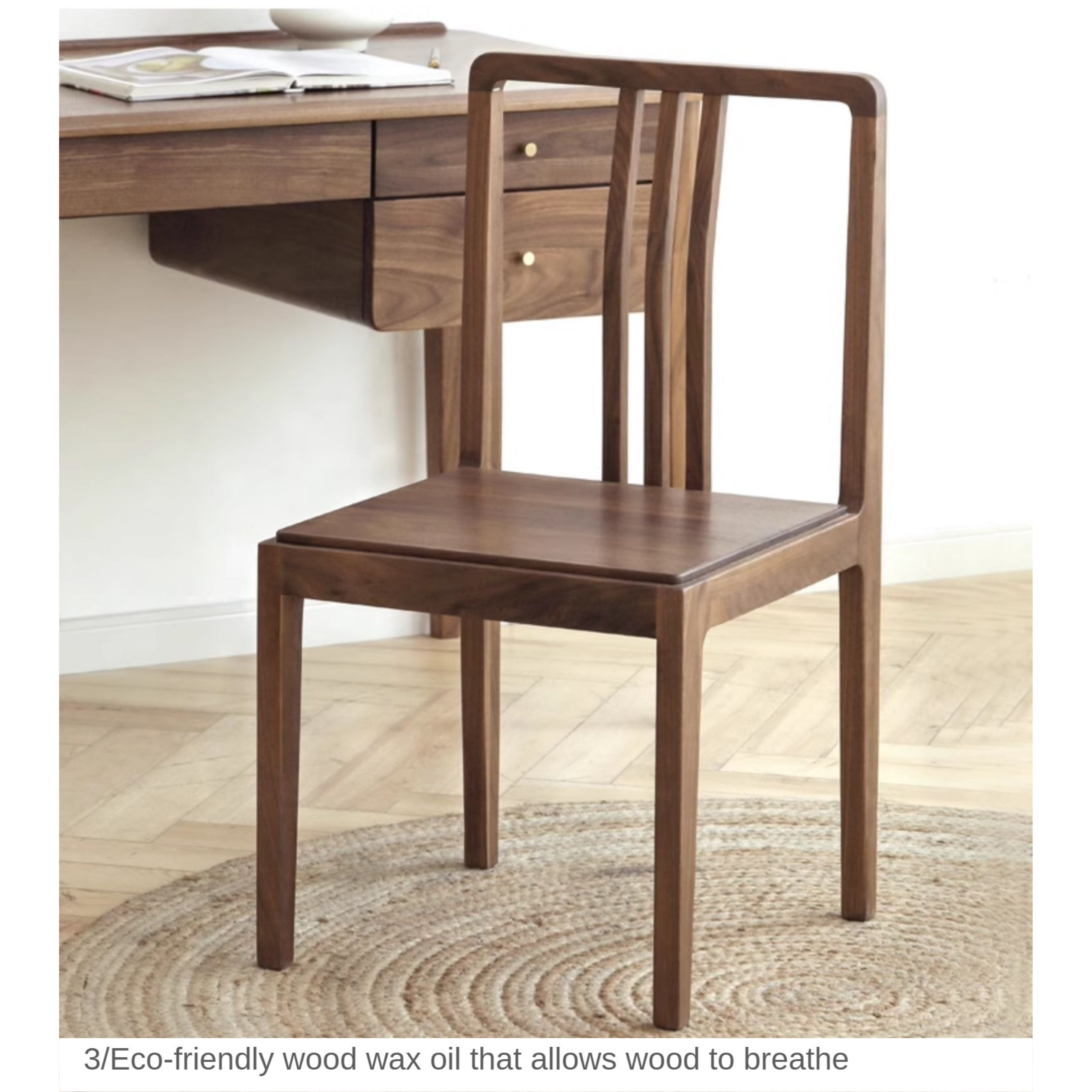 Black Walnut Solid Wood Dining Chair with Backrest 4pcs