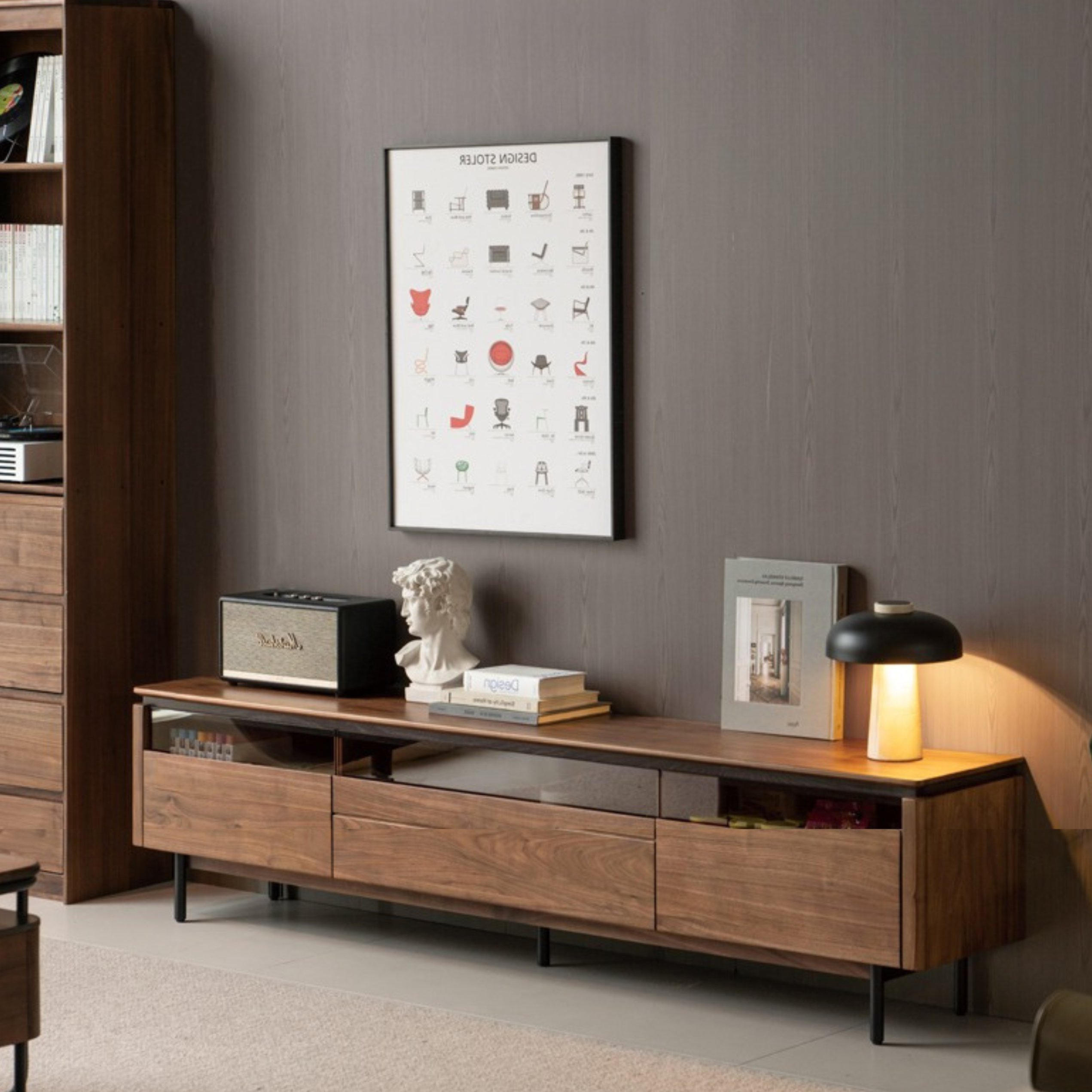 Black Walnut Solid Wood Italian Light Luxury TV Cabinet.