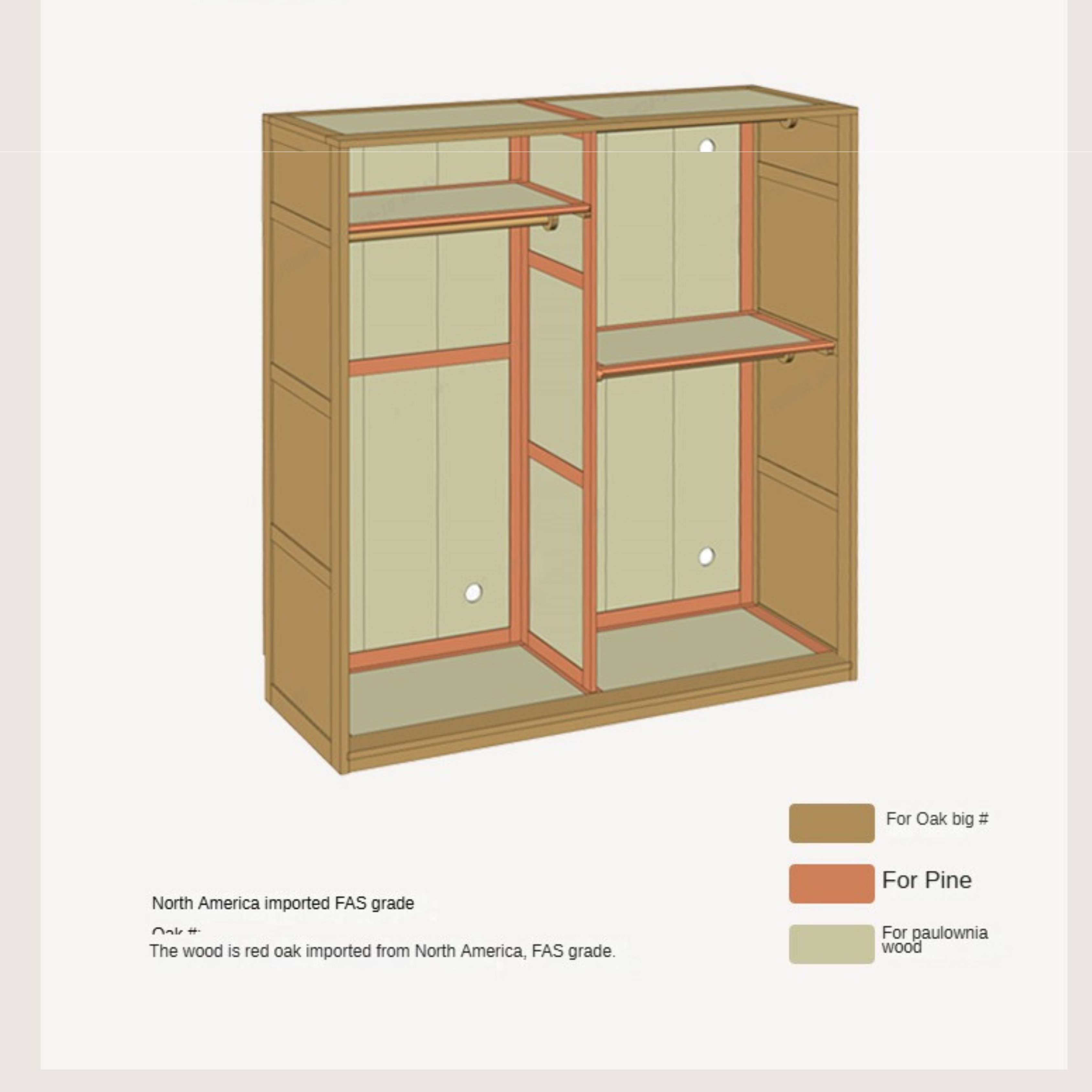 Oak Solid Wood Sliding Door Modern Wardrobe