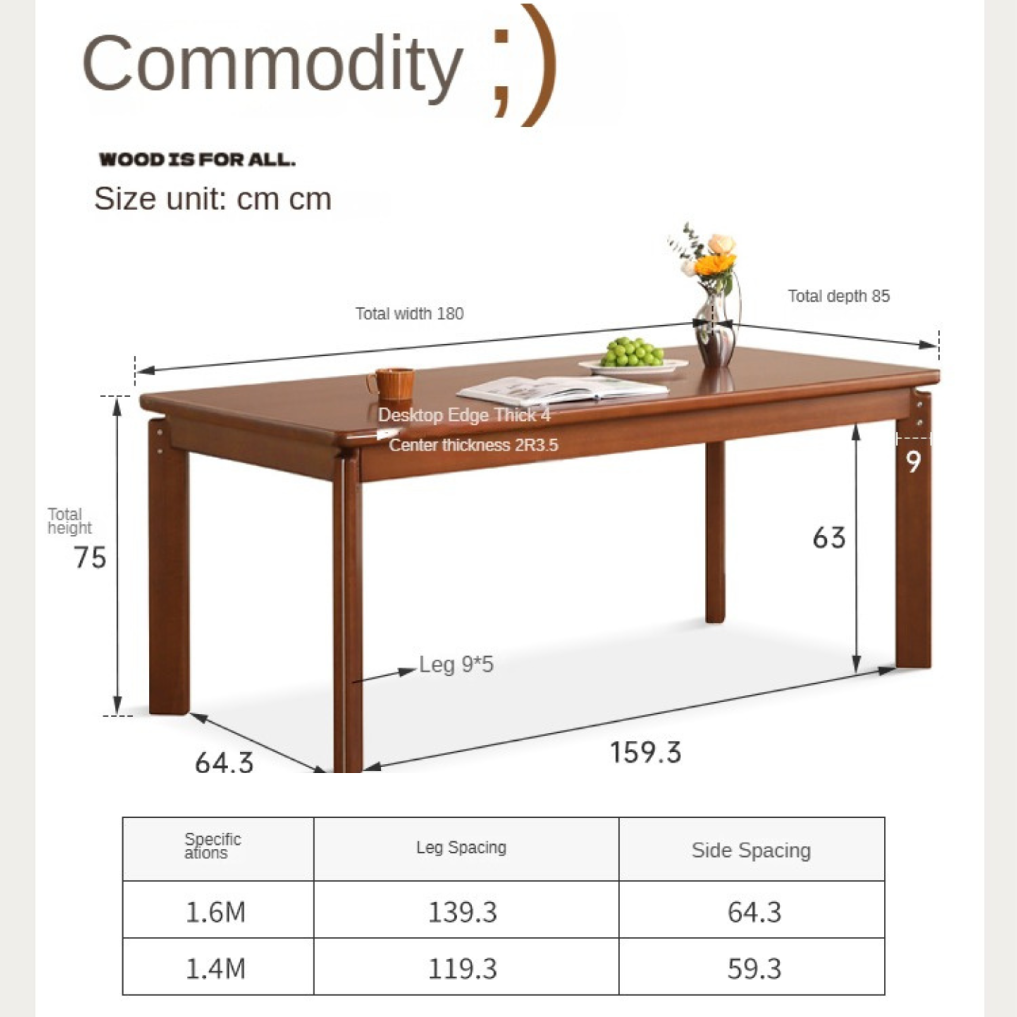 Poplar Solid Wood Retro Large Board Dining Table