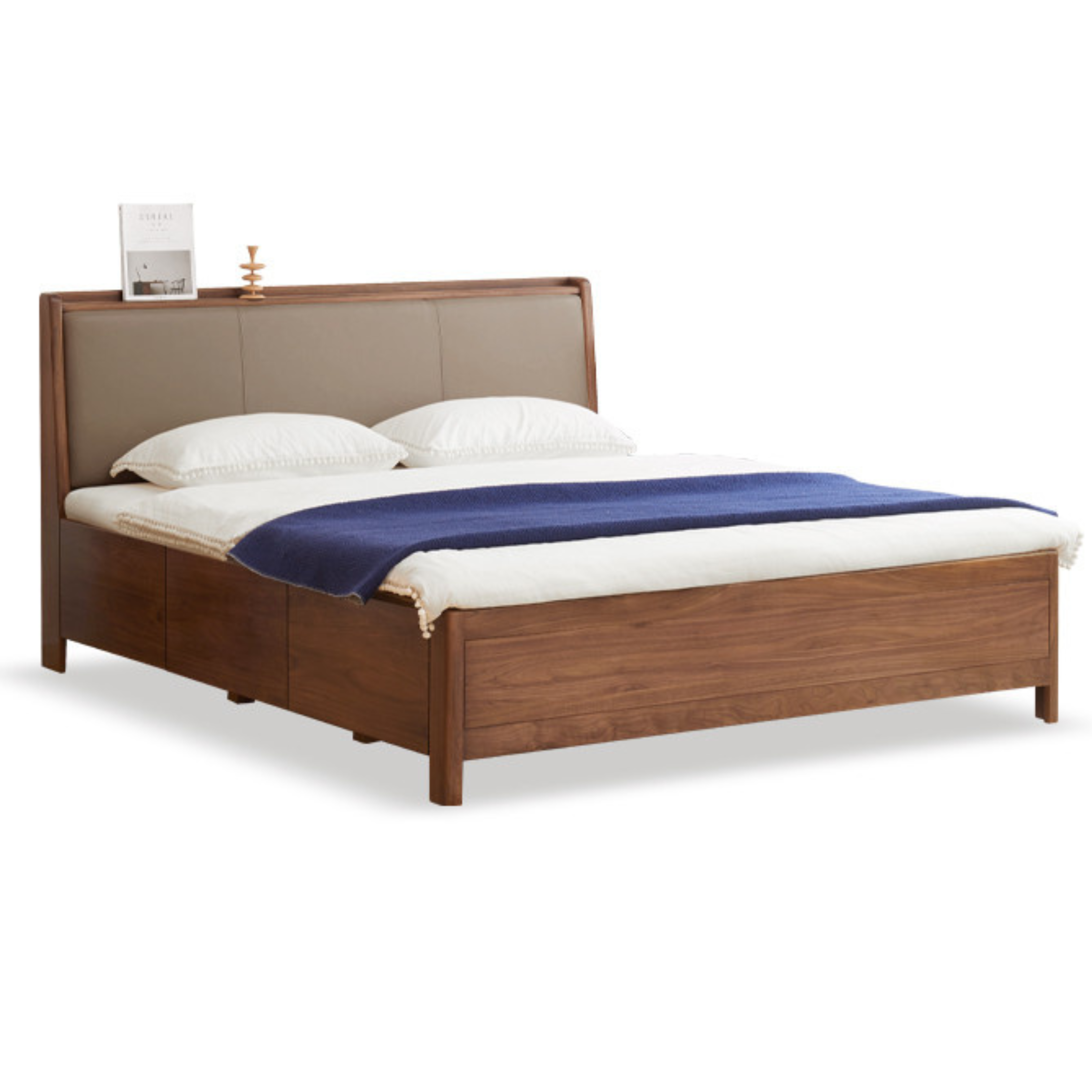 Black Walnut Solid Wood leather soft Drawer Box Bed Nordic