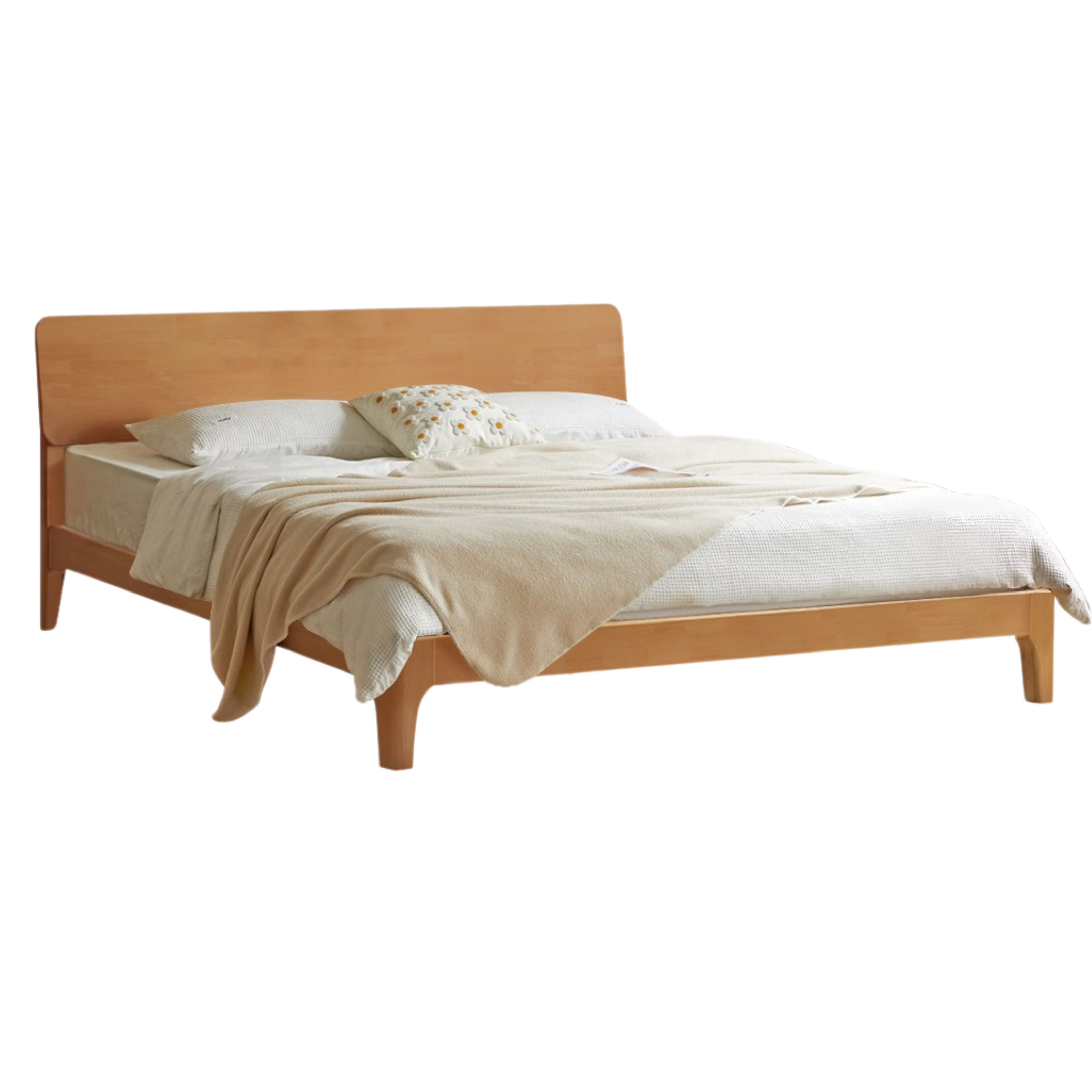 Oak Solid Wood,Rubber Wood Bed Modern Nordic