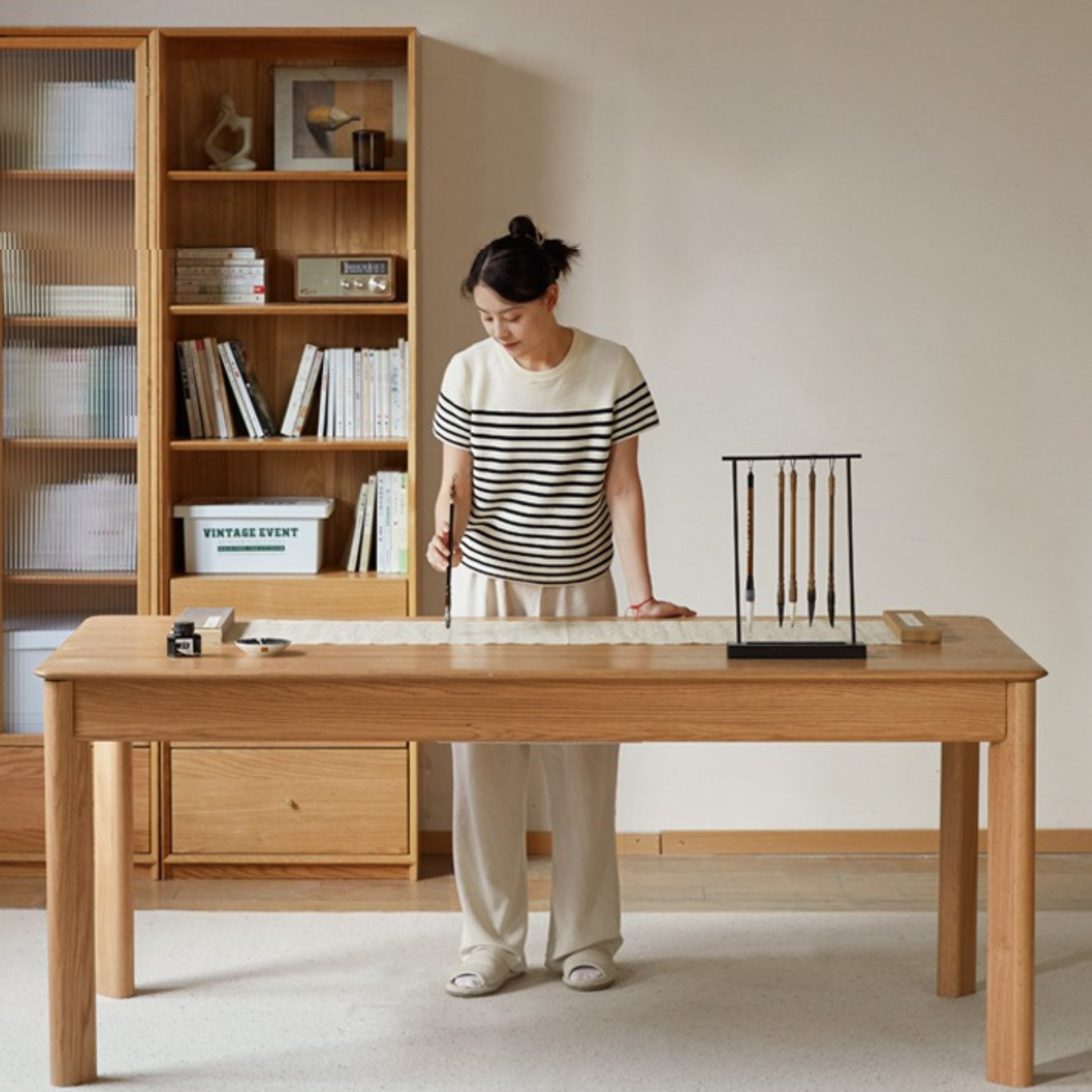 Oak, Ash Solid Wood Long Office Desk