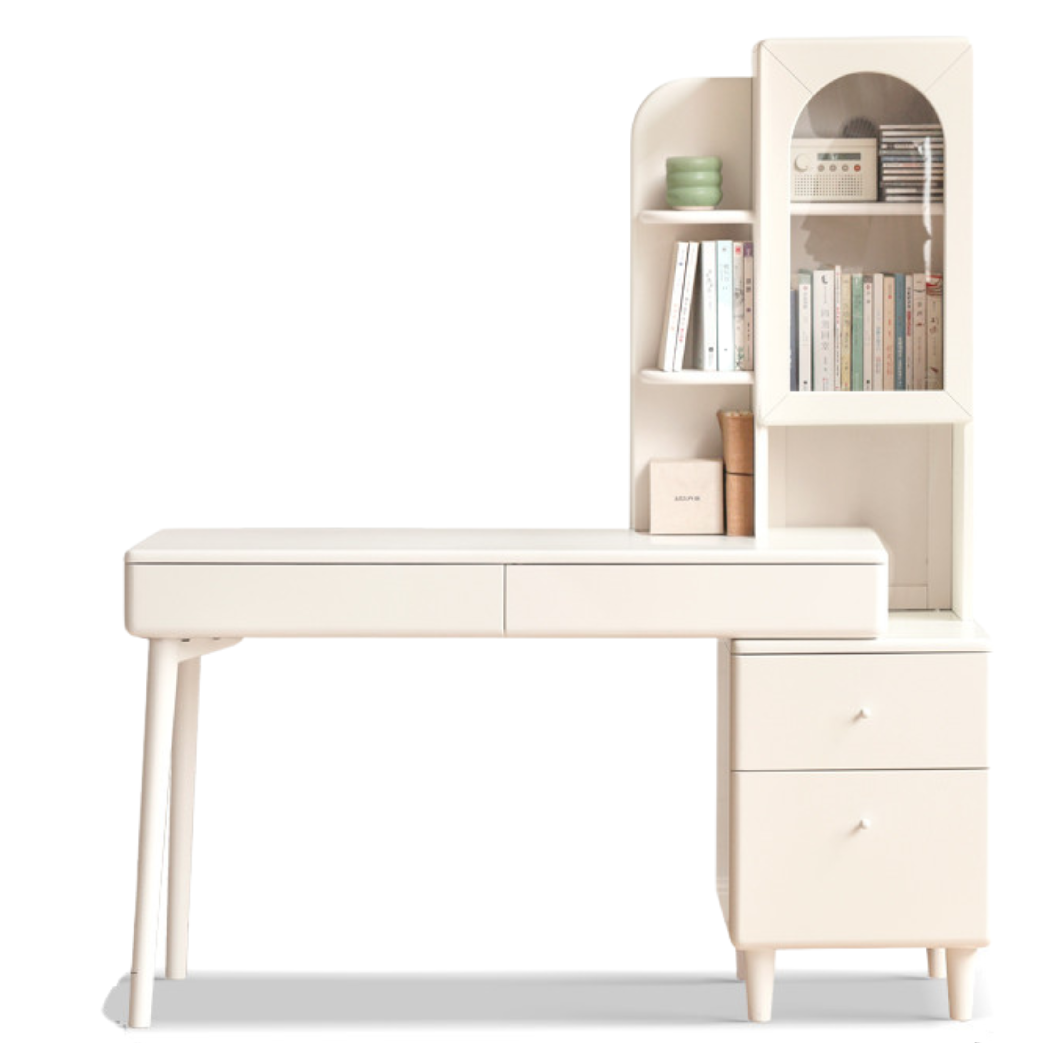 Rubberwood Solid Wood Retractable Desk and Bookshelf