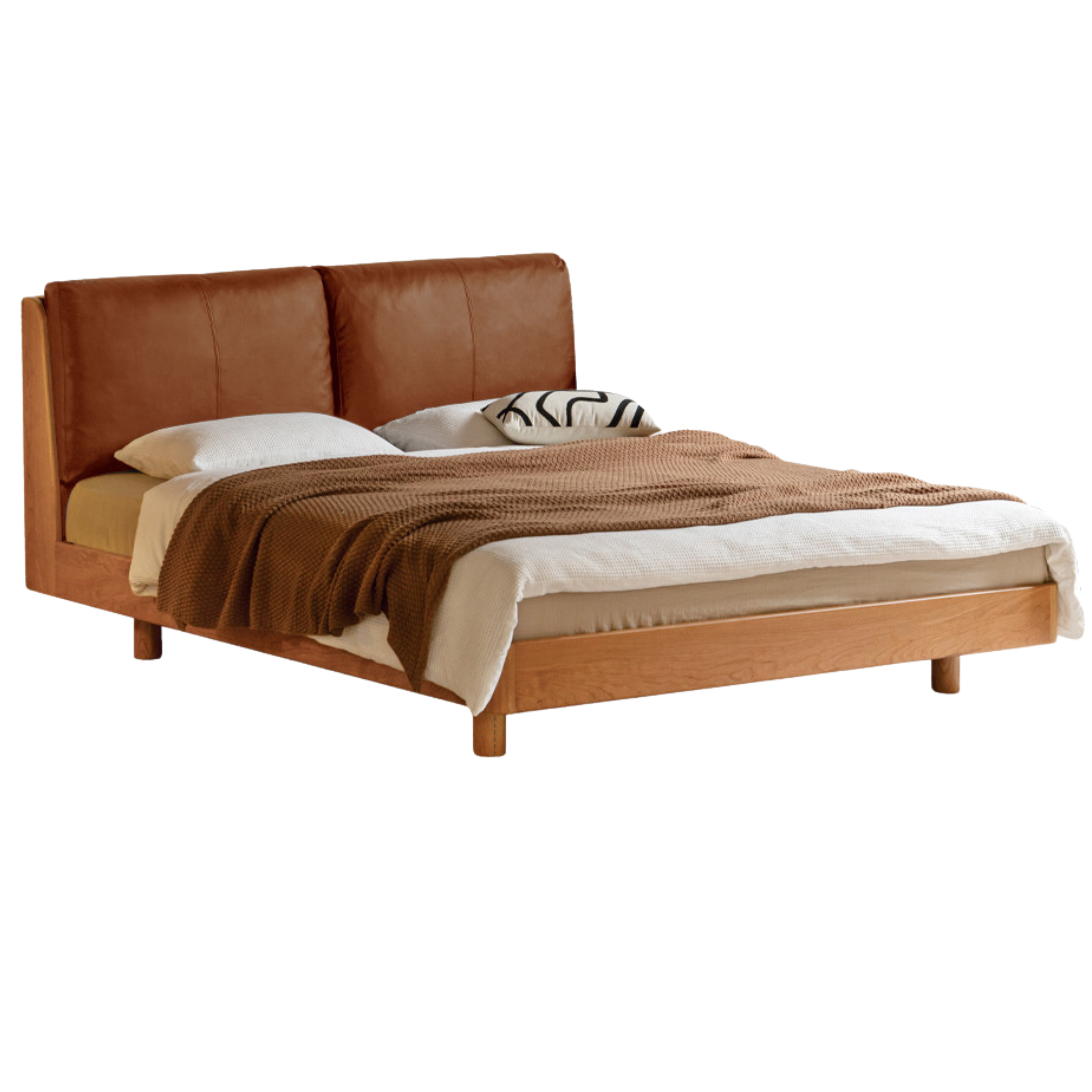 Cherry solid wood leather soft suspended bed