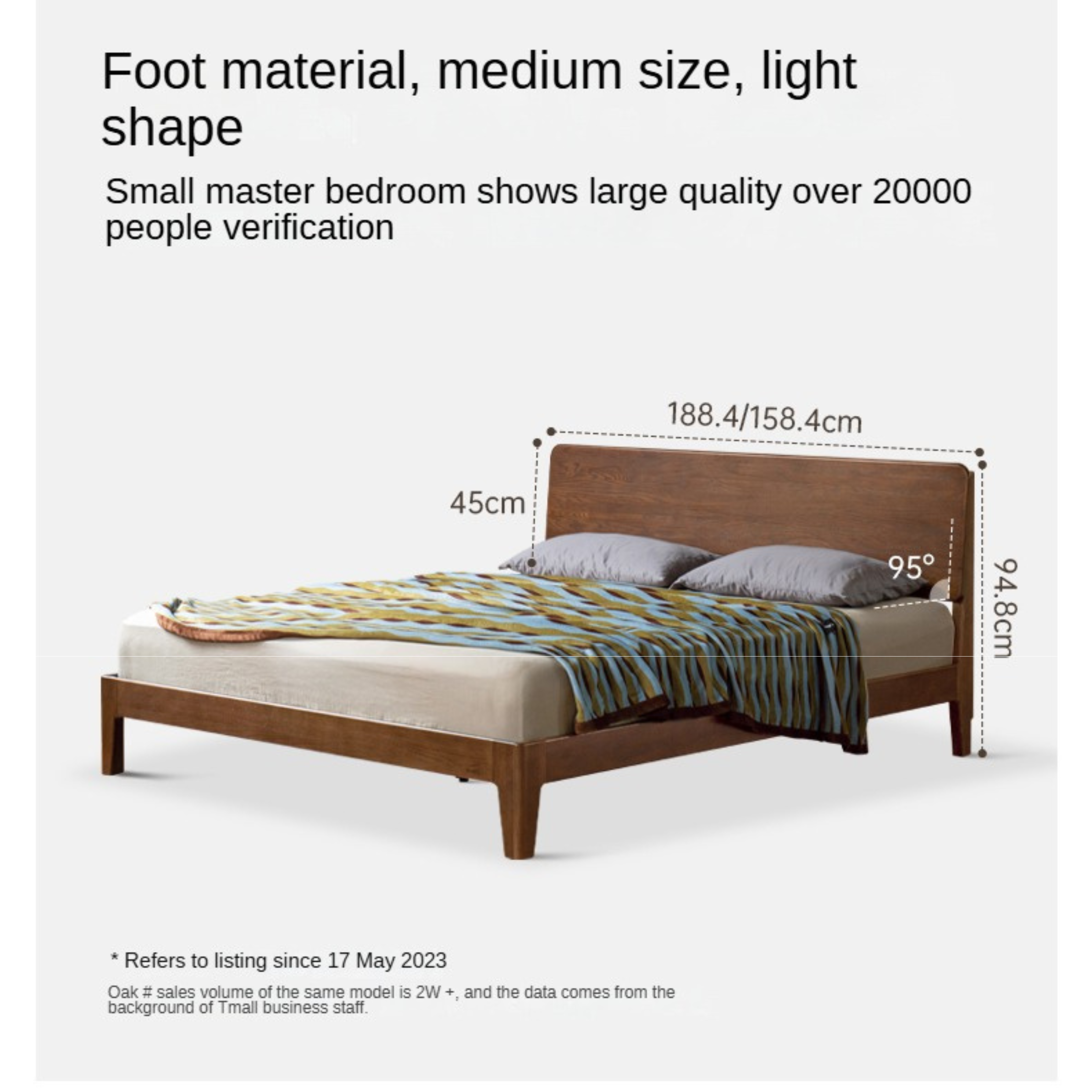 Oak Solid Wood High Back Large Bed