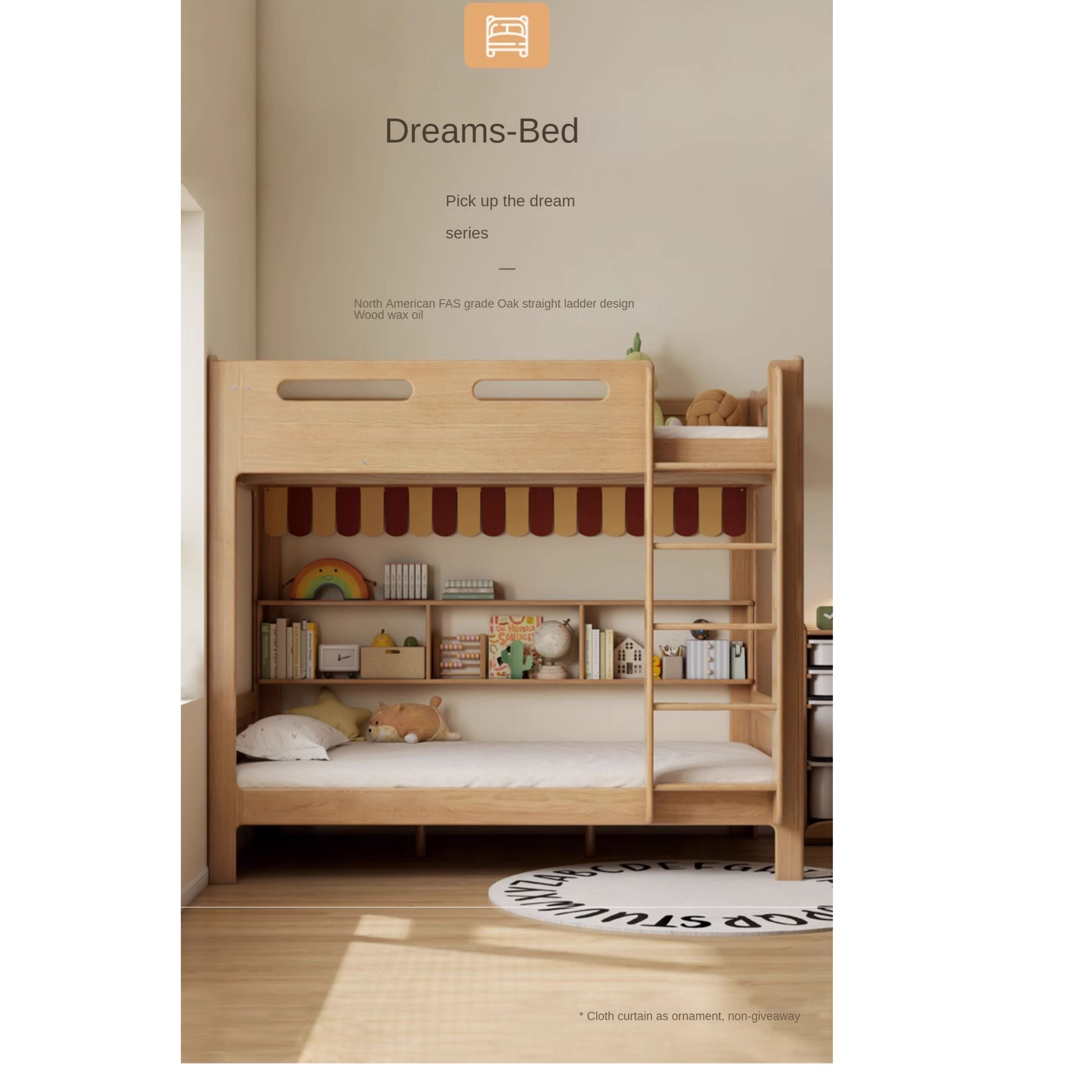 Beech, Rubberwood solid wood Bunk Bed.