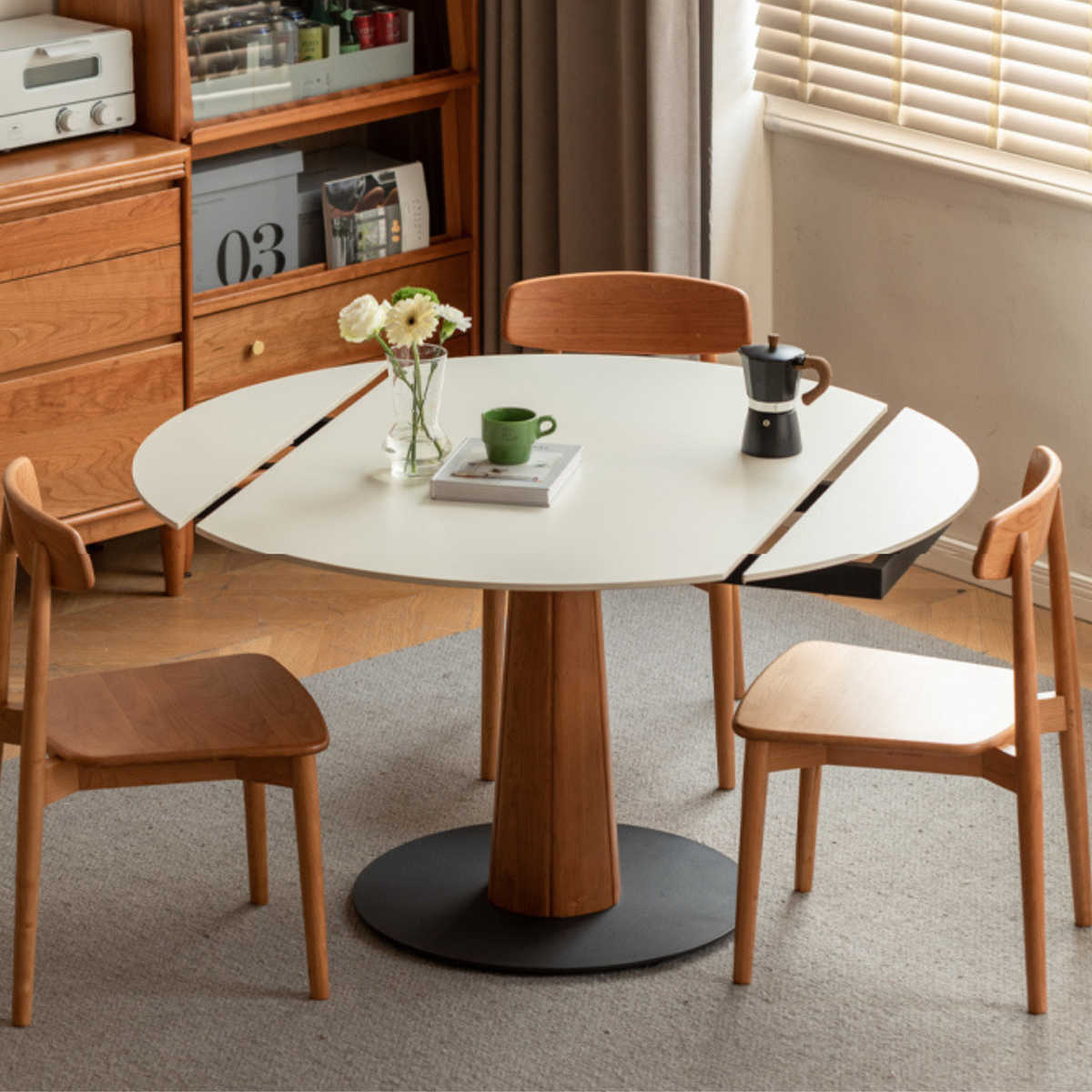 solid wood dining table small household folding table retro cherry wood ...