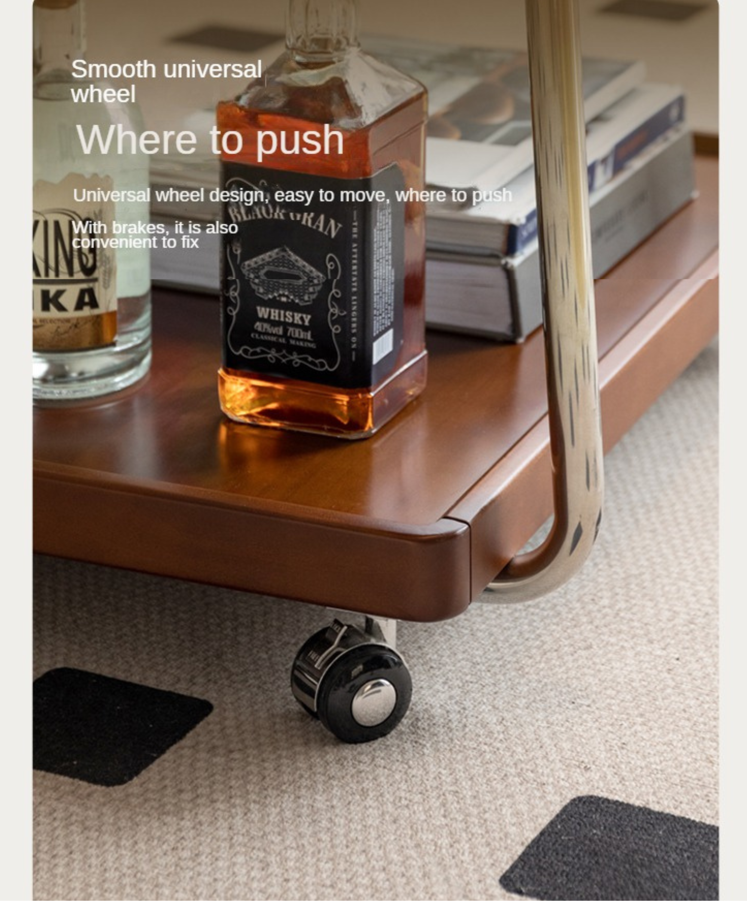 Poplar, Cherry, Black Walnut Solid Wood Mobile Side Table