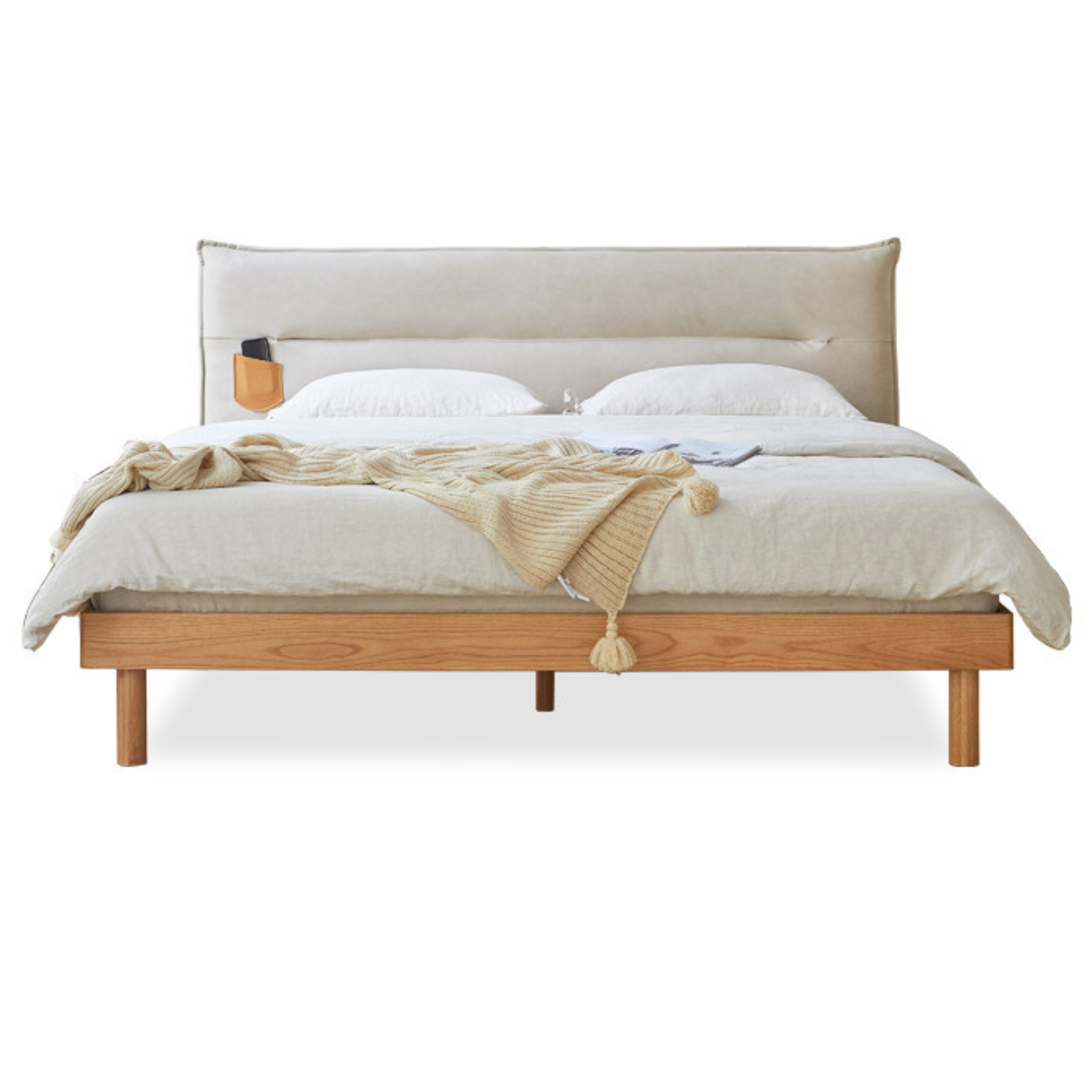 Oak Solid Wood Fabric Nordic Bed