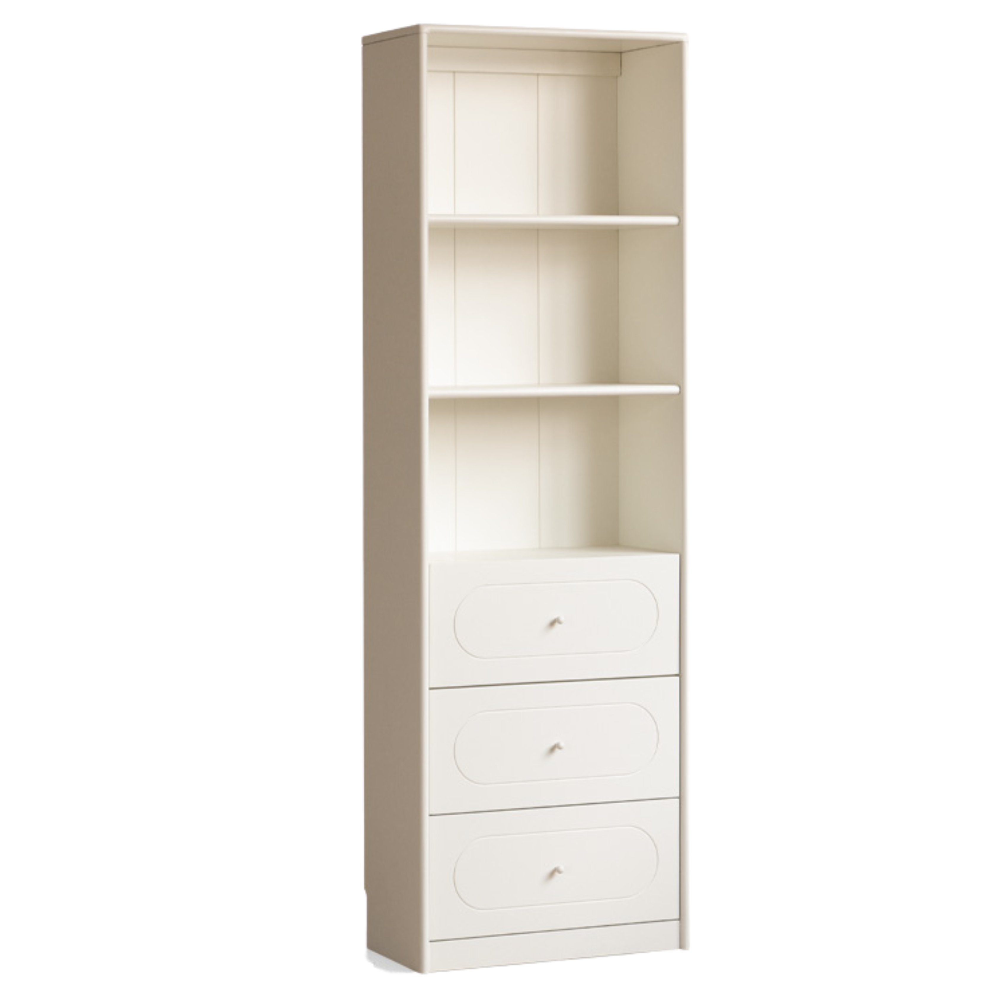 Solid RubberWood Bookcase White With Glass Door French Cream Style