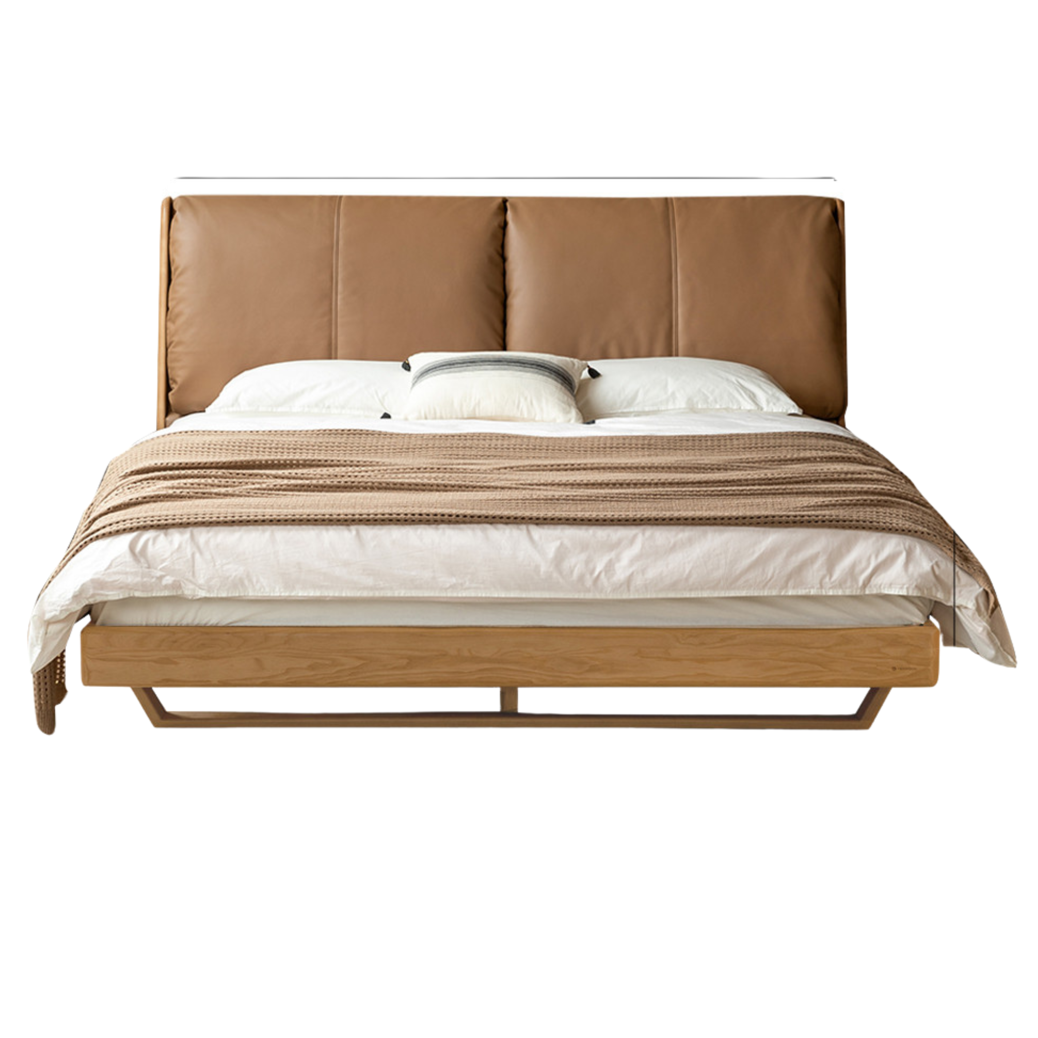 Oak, Ash Solid Wood Leather Soft Bed Italian Light Luxury.