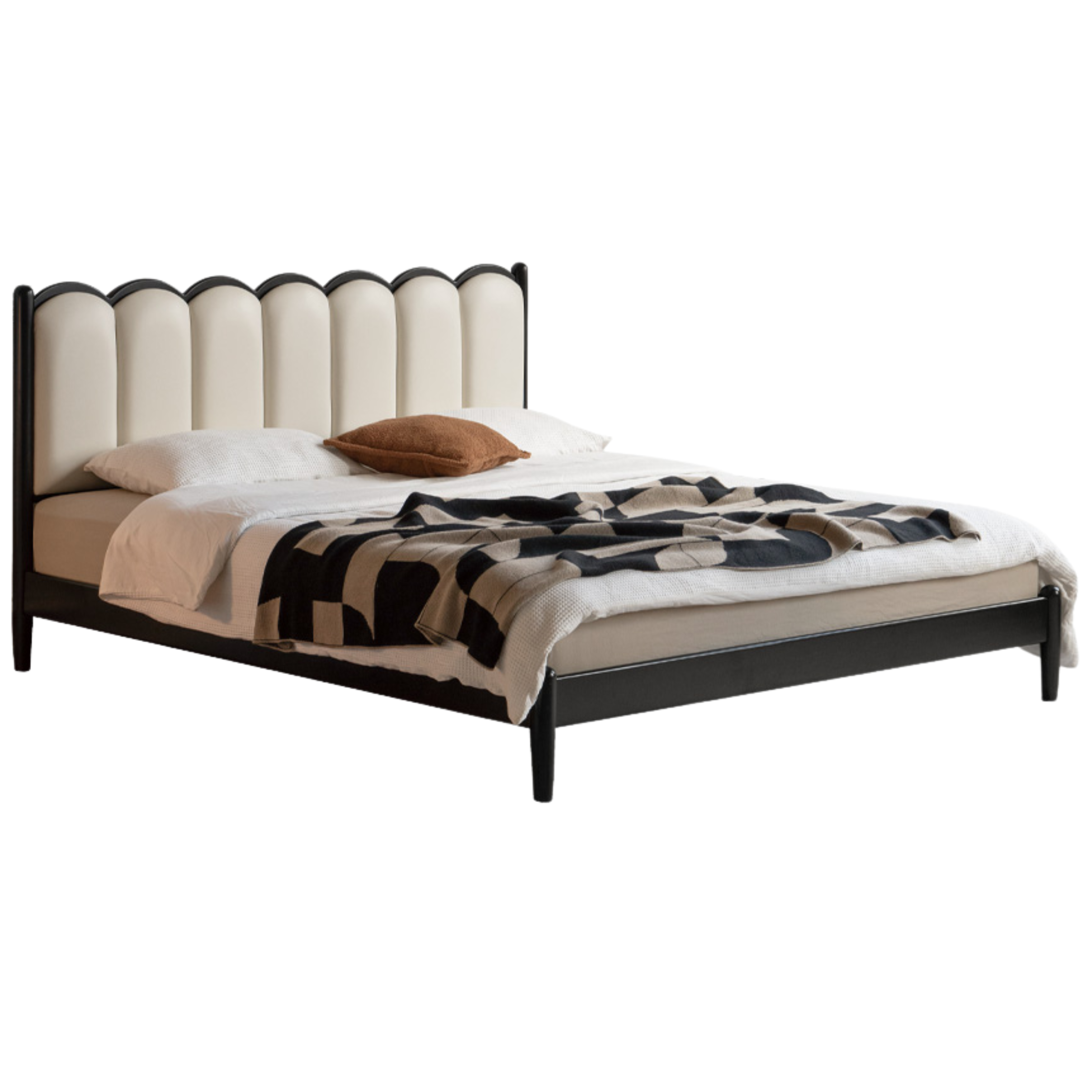 Rubber wood, Poplar Solid Wood Bed French Retro Style Black Harp Bed