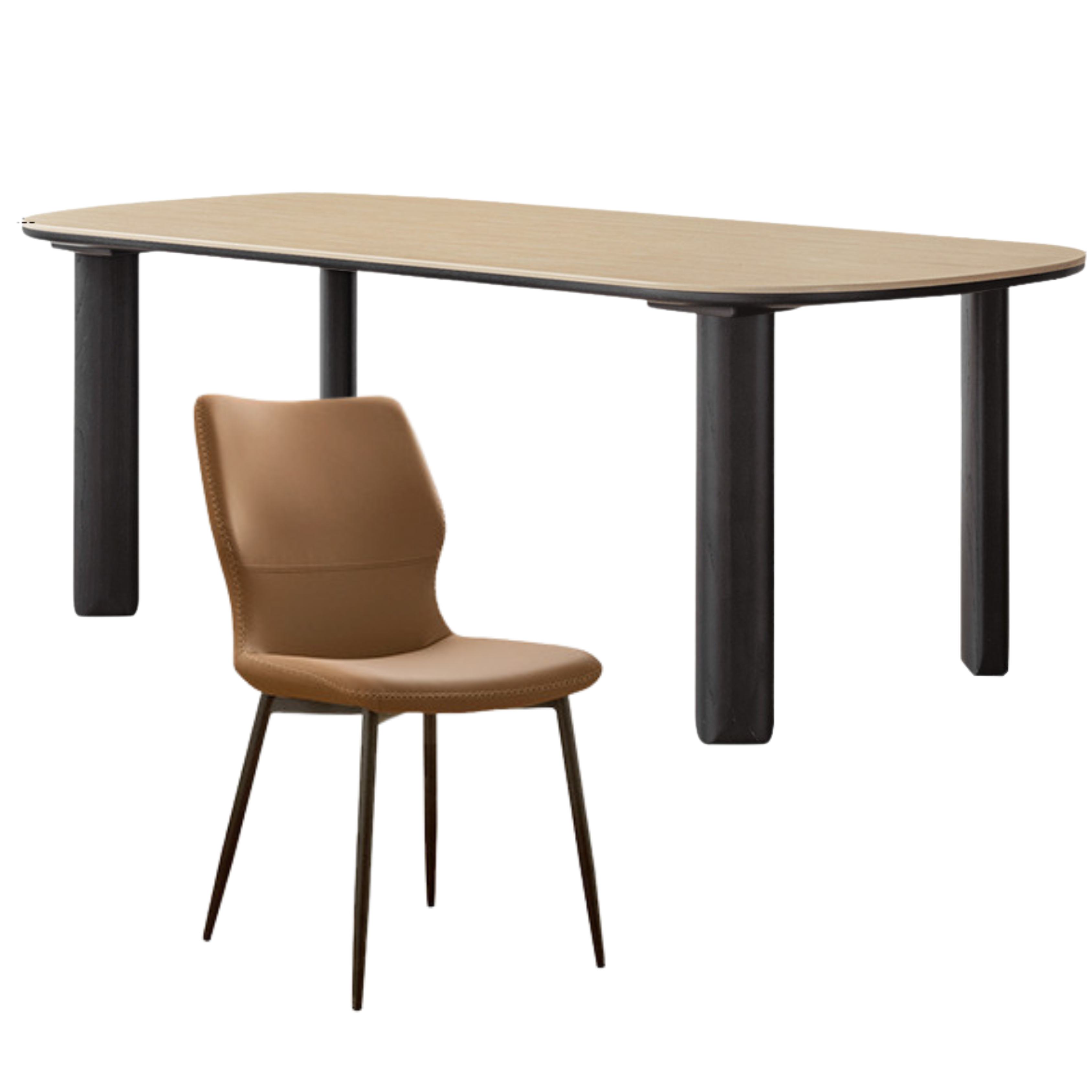 Solid Rubberwood travertine slate Dining Table